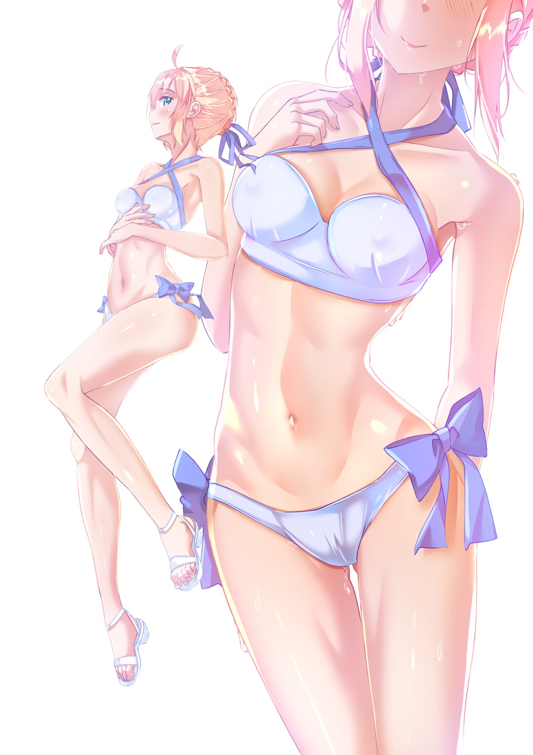 bikini cleavage erect_nipples fate/grand_order saber swimsuits sydus wet