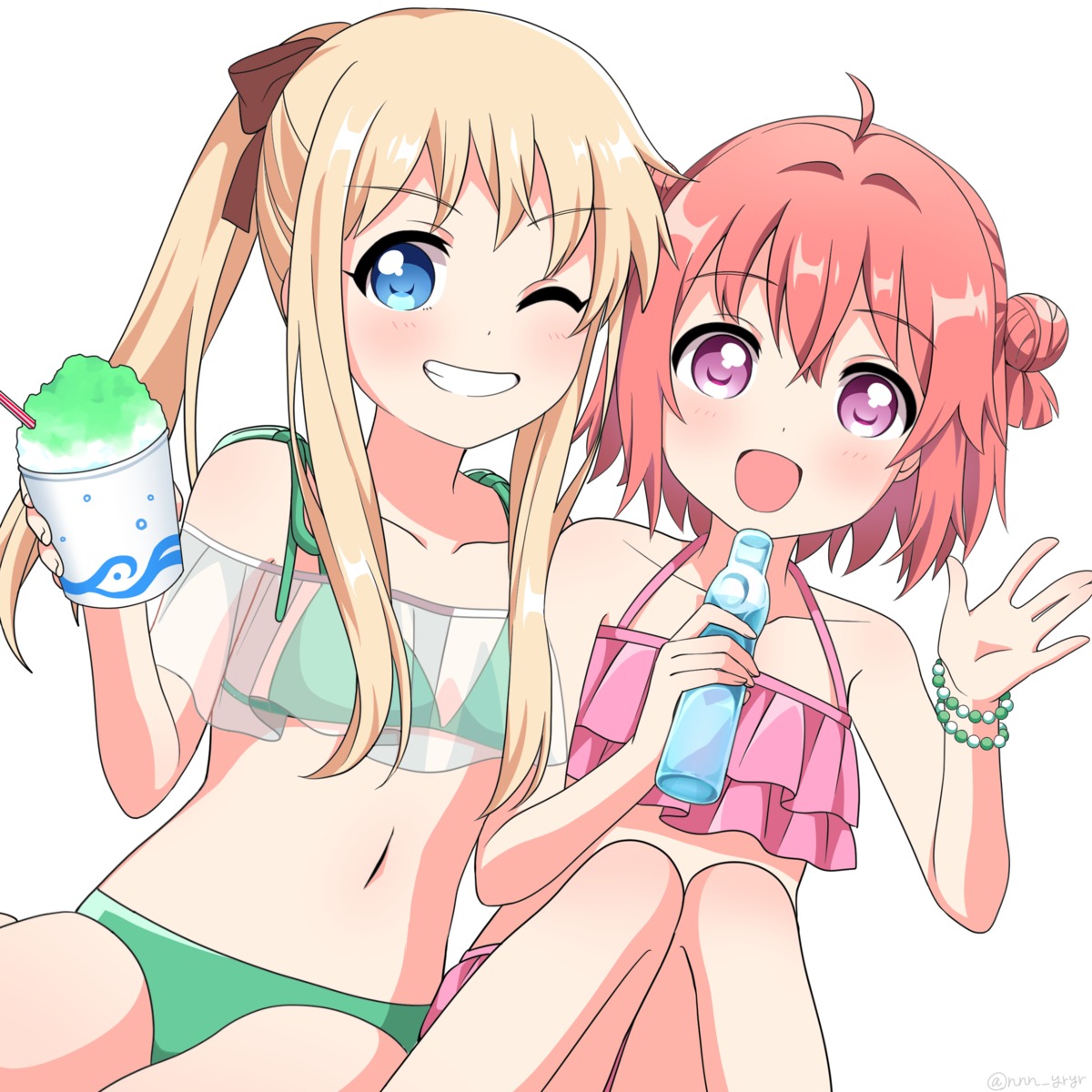 akaza_akari bikini nnn_yryr see_through swimsuits toshinou_kyouko yuru_yuri