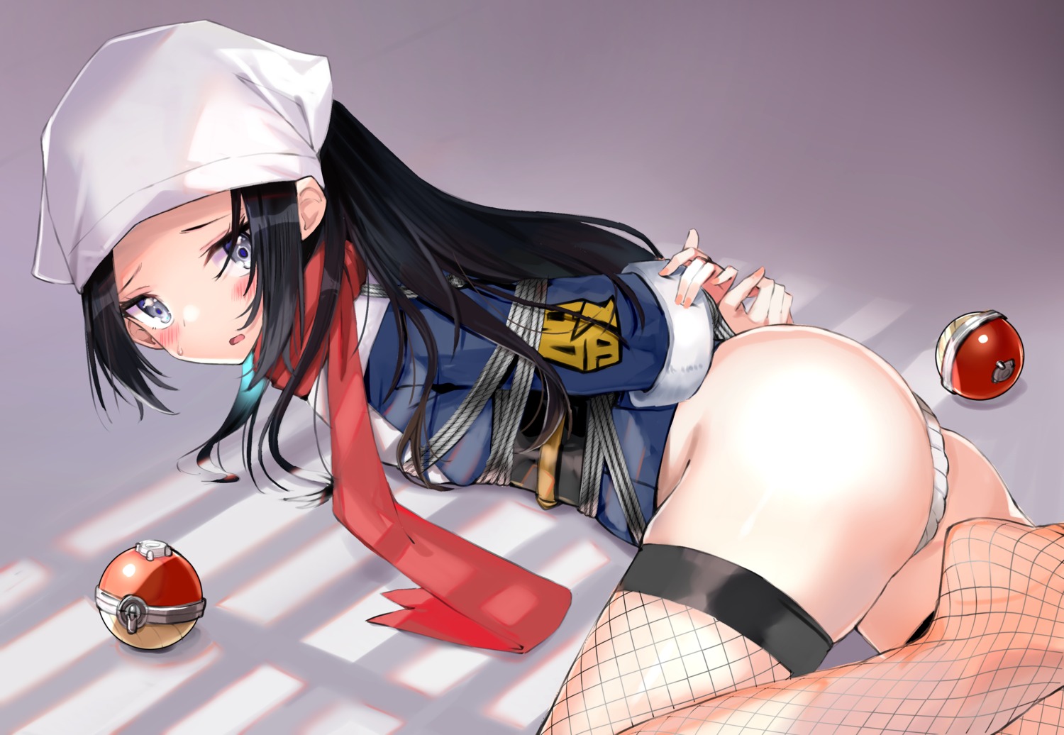 ass bondage fishnets fundoshi komugiaoi1 pokemon pokemon_legends_arceus shou_(pokemon) thighhighs thong