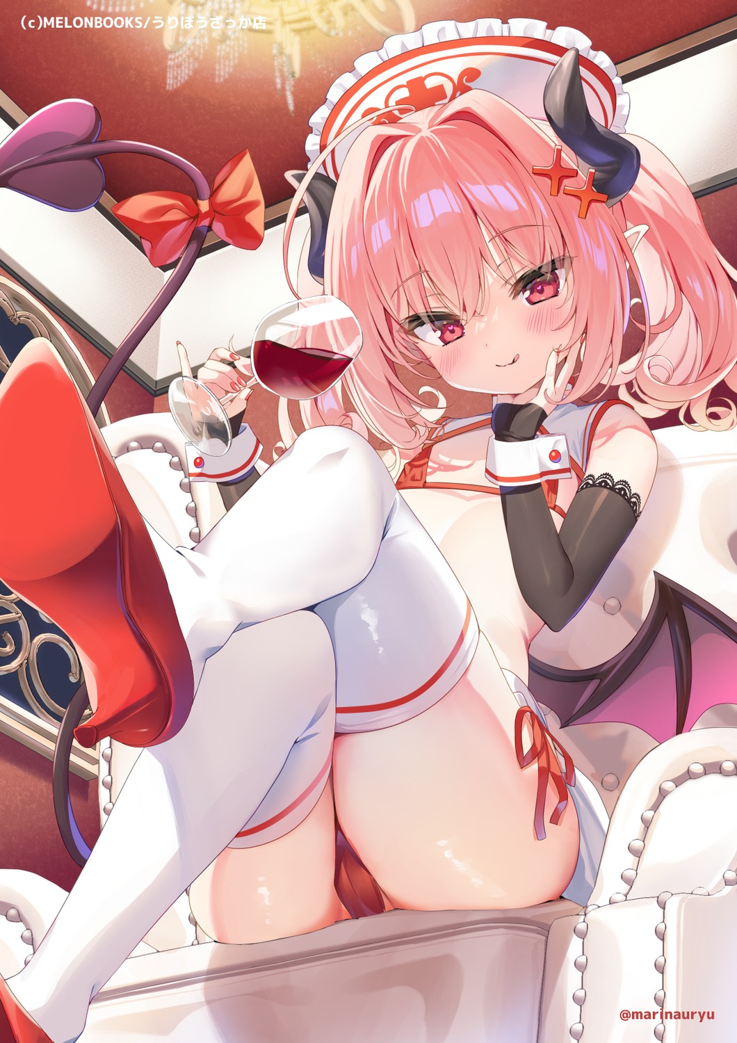 bra devil heels horns loli natsuki_marina pantsu skirt_lift string_panties tail thighhighs thong wings