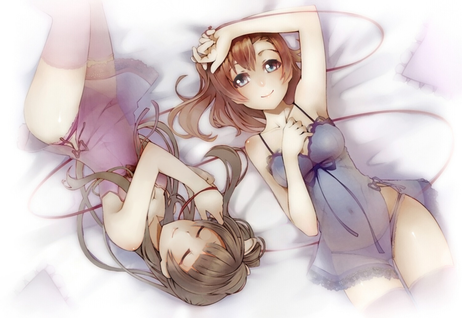 (╯°Д°)╯︵┻━┻ cleavage kousaka_honoka lingerie love_live! minami_kotori pantsu see_through thighhighs