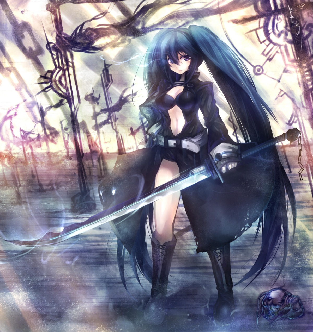 black_rock_shooter black_rock_shooter_(character) mamuru sword vocaloid