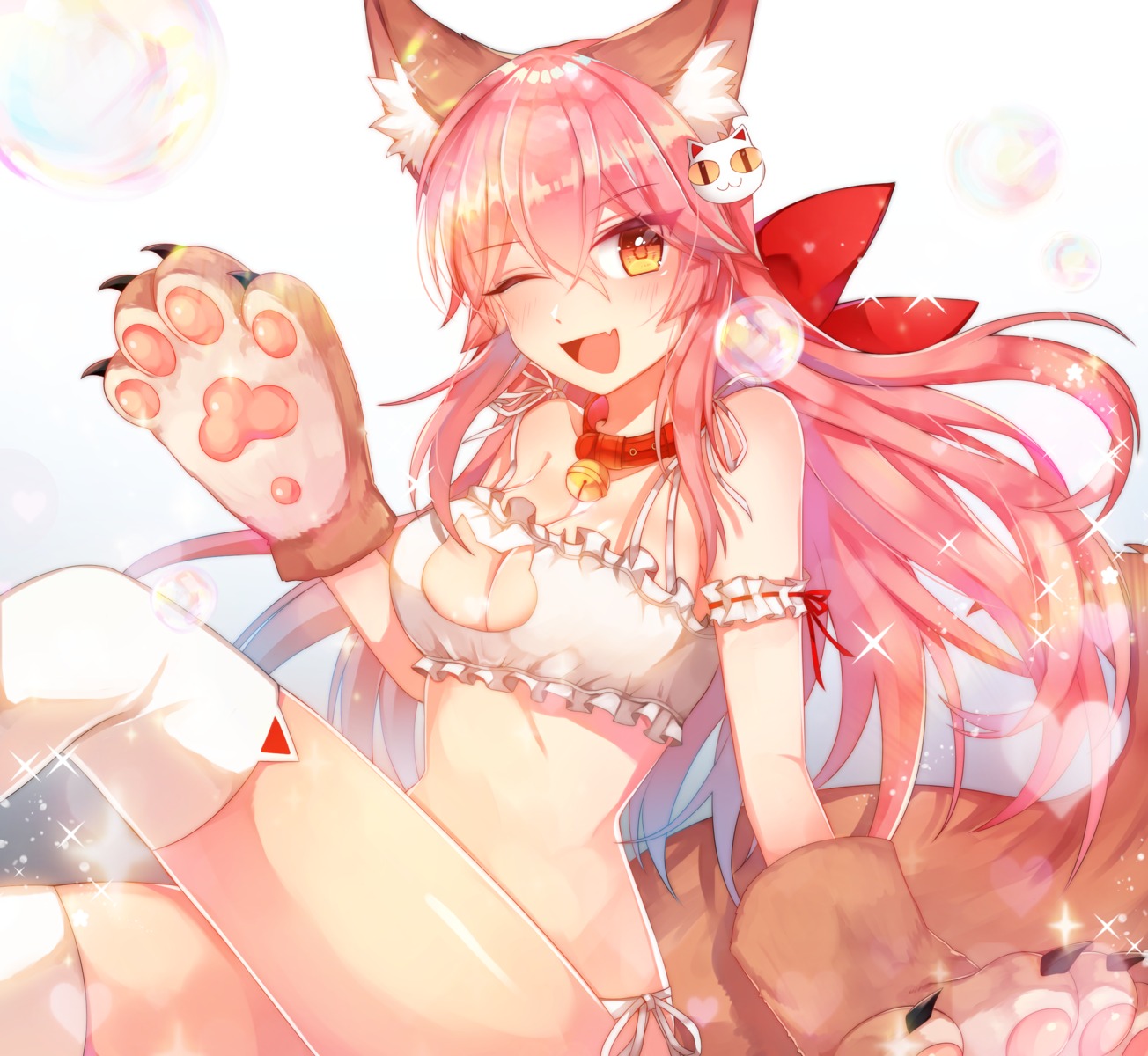 animal_ears bra cleavage fate/extra fate/stay_night lingerie pantsu string_panties tail tamamo_no_mae thighhighs