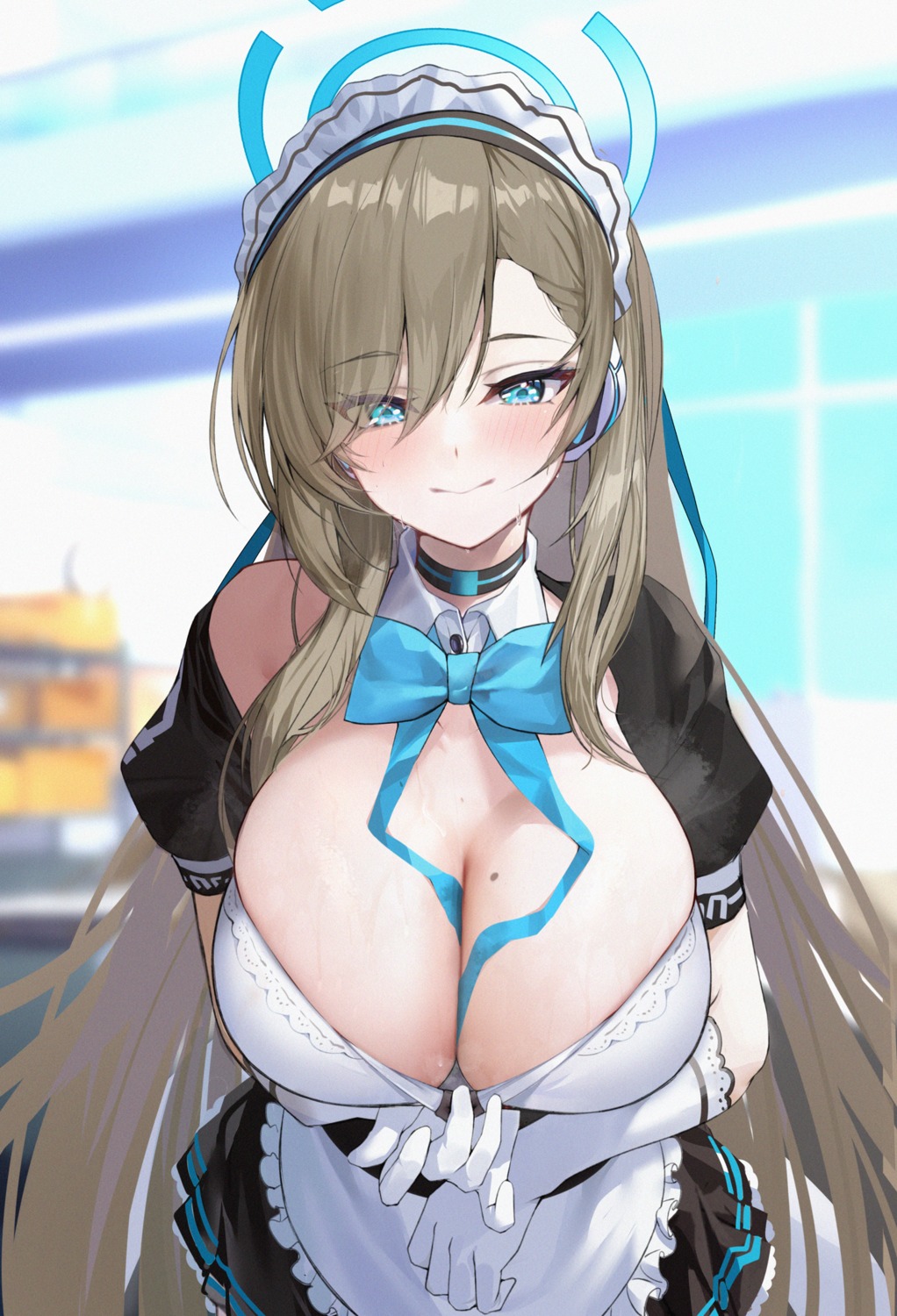 blue_archive cleavage halo ichinose_asuna maid no_bra undressing xiujia_yihuizi