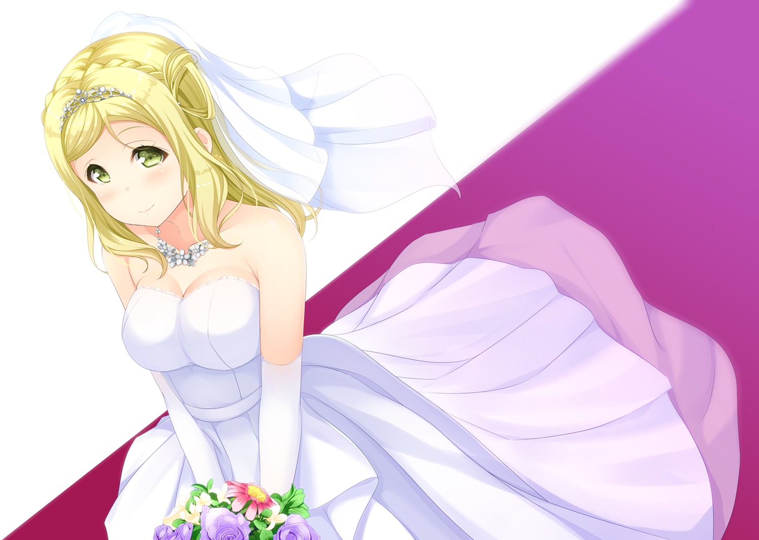 cleavage dress hino_minato_(spec.c) love_live!_sunshine!! ohara_mari wedding_dress