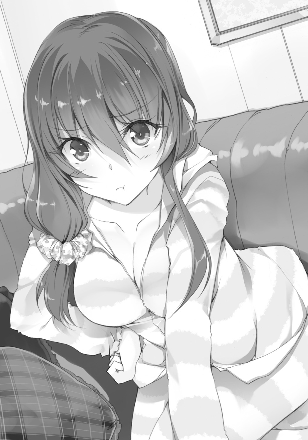 cleavage monochrome open_shirt pajama rakudai_kishi_no_cavalry stella_vermillion won_(az_hybrid)