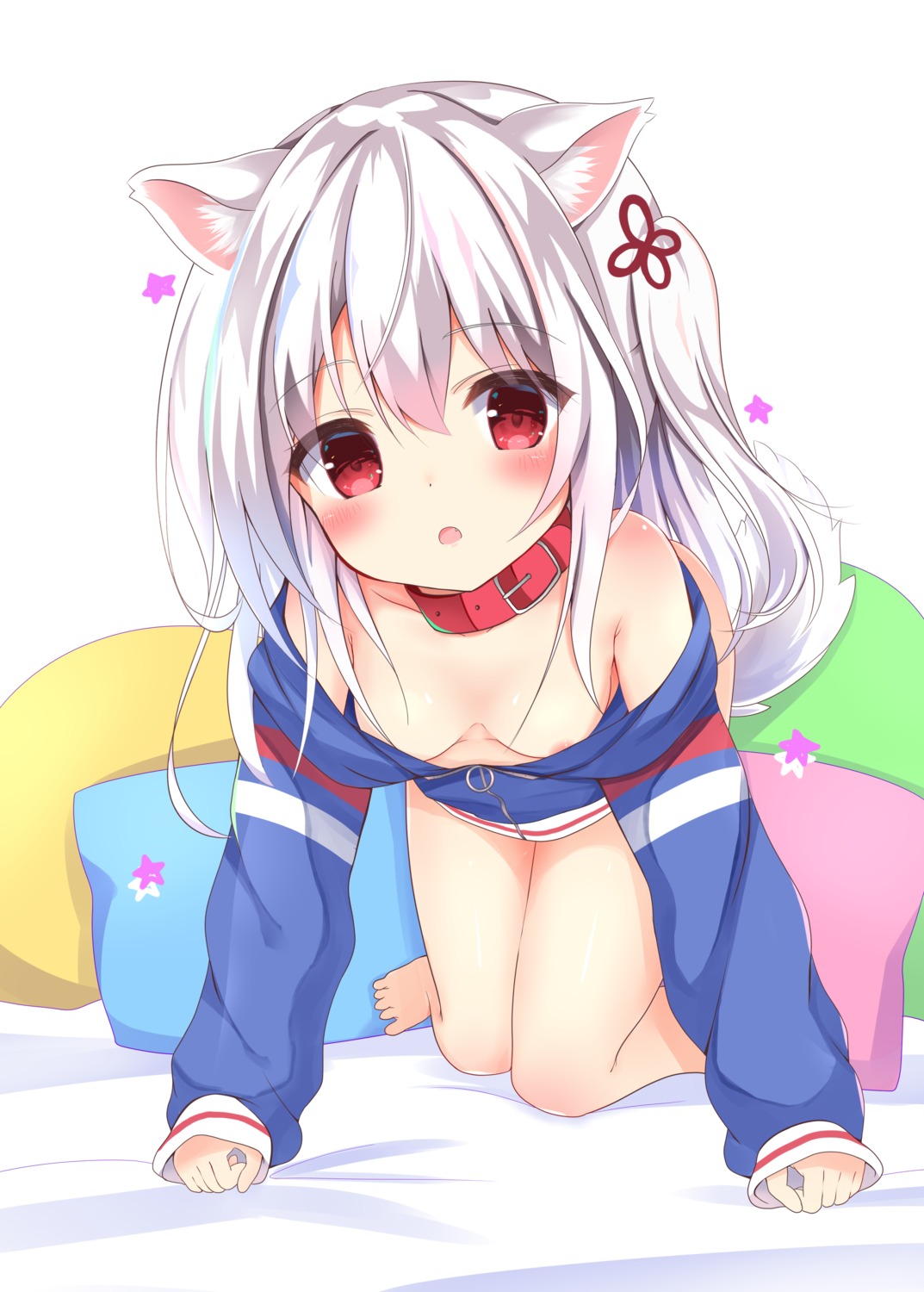 animal_ears areola hanakoizumi_yoruno no_bra open_shirt tail