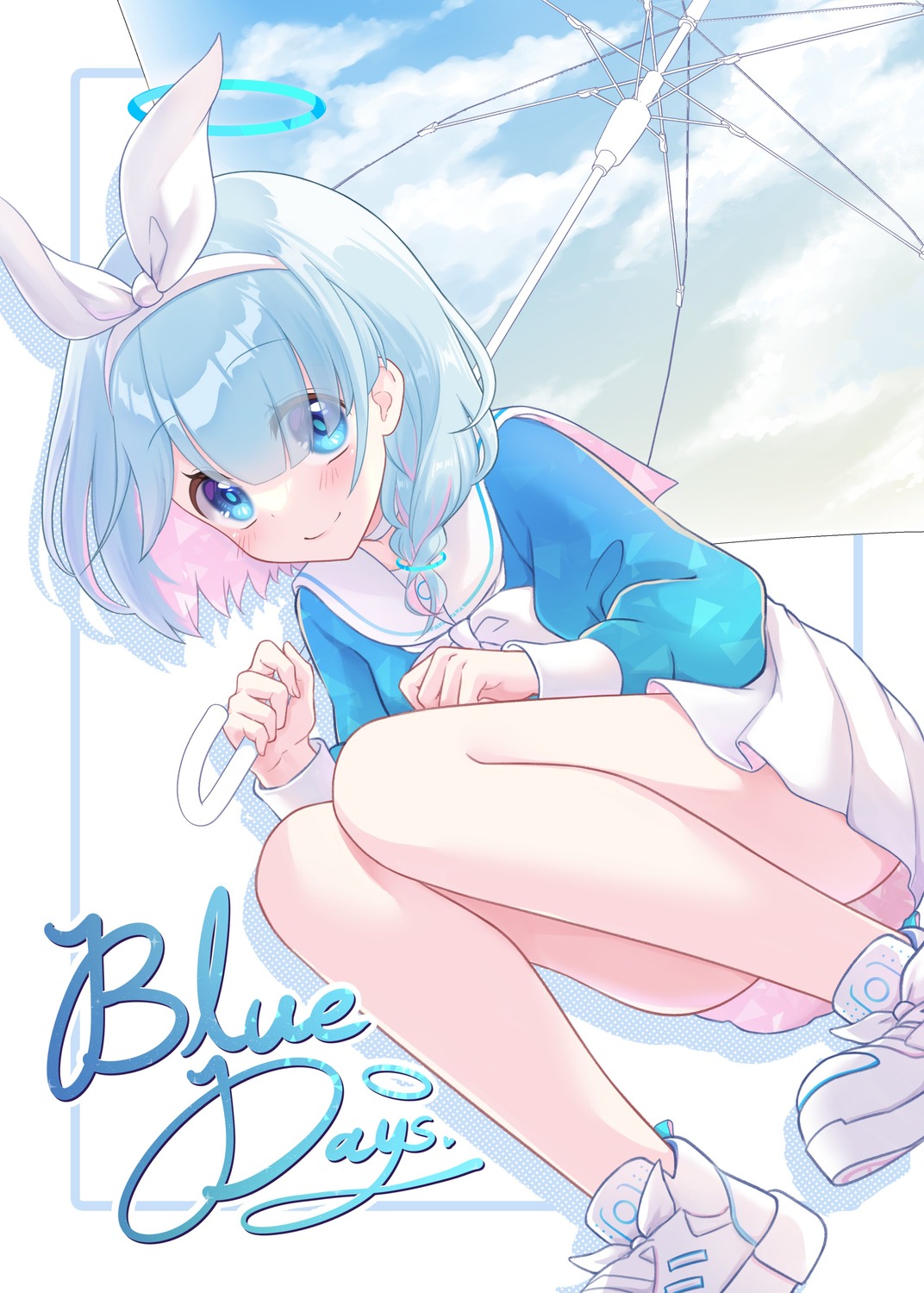 arona_(blue_archive) blue_archive halo lavender197 loli seifuku skirt_lift umbrella