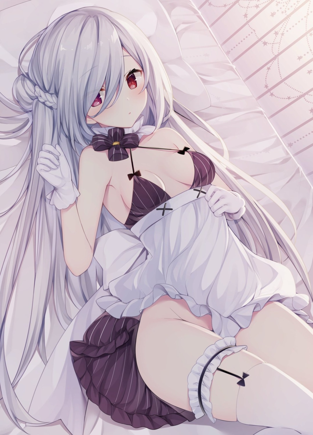 cleavage garter maid miko_92 no_bra nopan skirt_lift stockings thighhighs