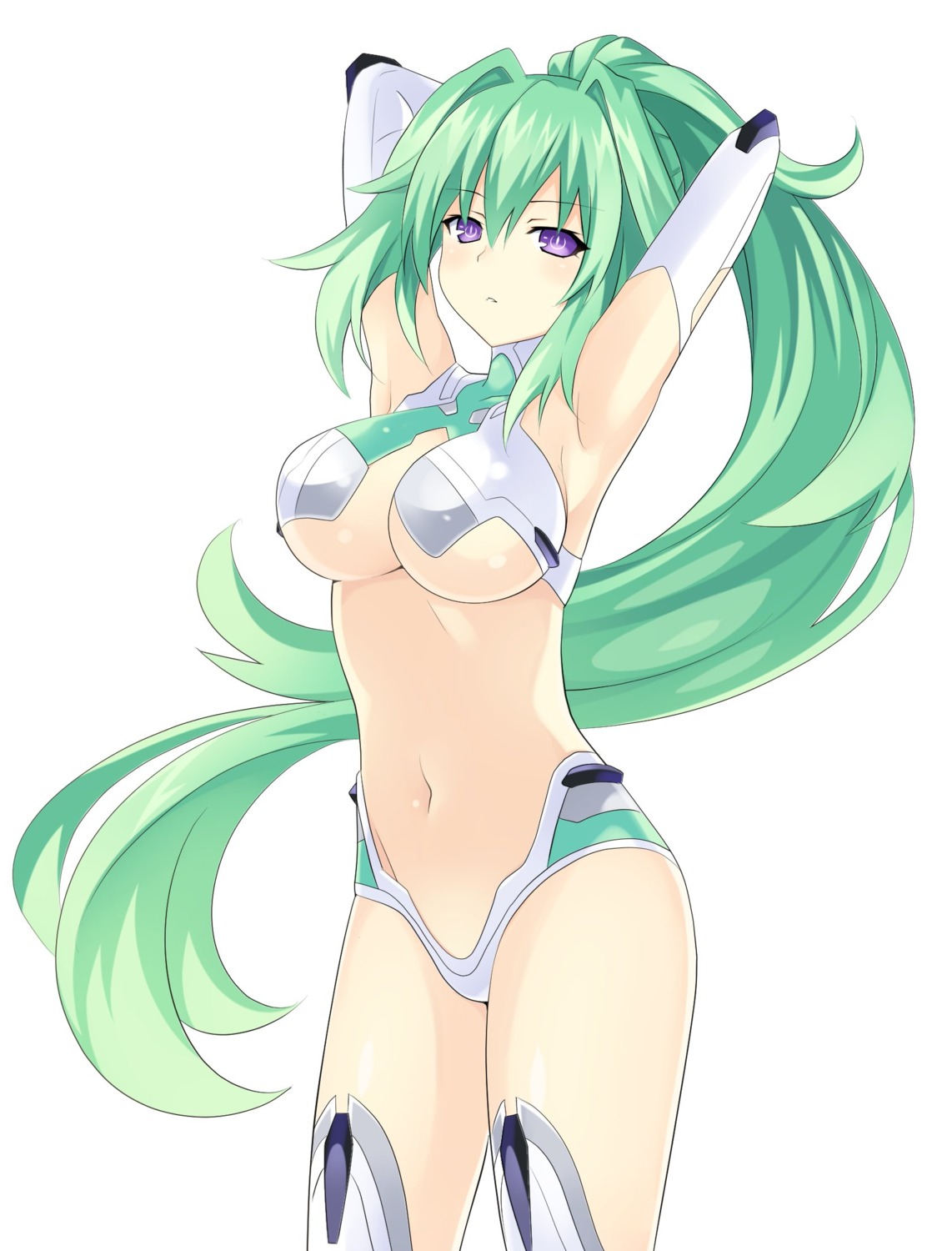 bikini_armor choujigen_game_neptune green_heart thighhighs underboob zero_(ray_0805)