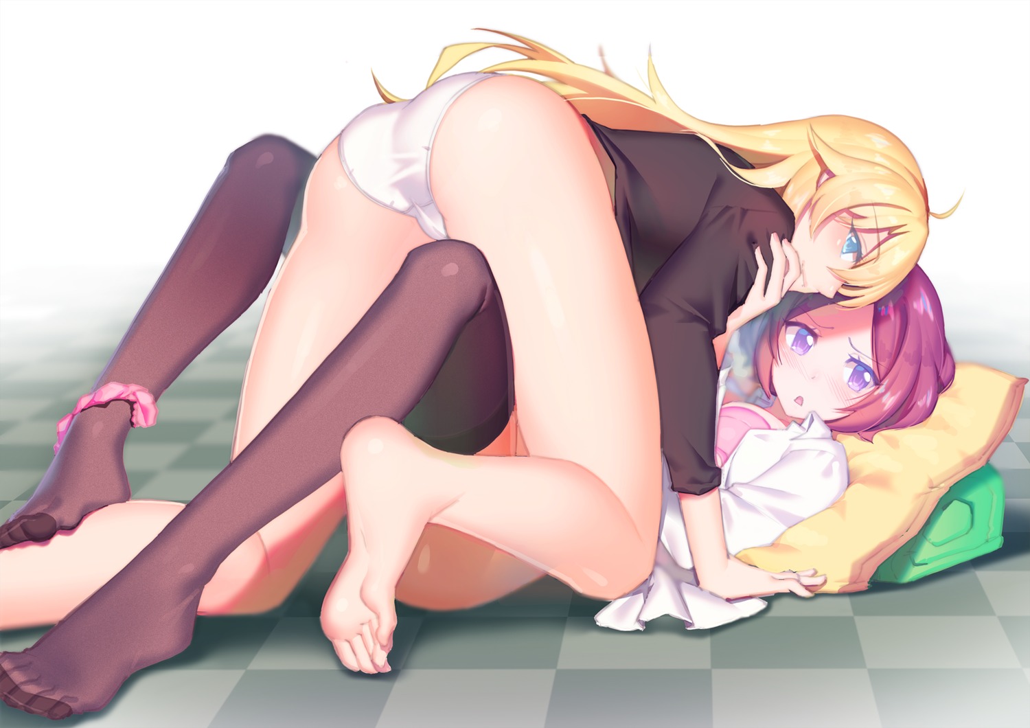 ass bra feet fiodo new_game! open_shirt pantsu panty_pull thighhighs tooyama_rin yagami_kou yuri