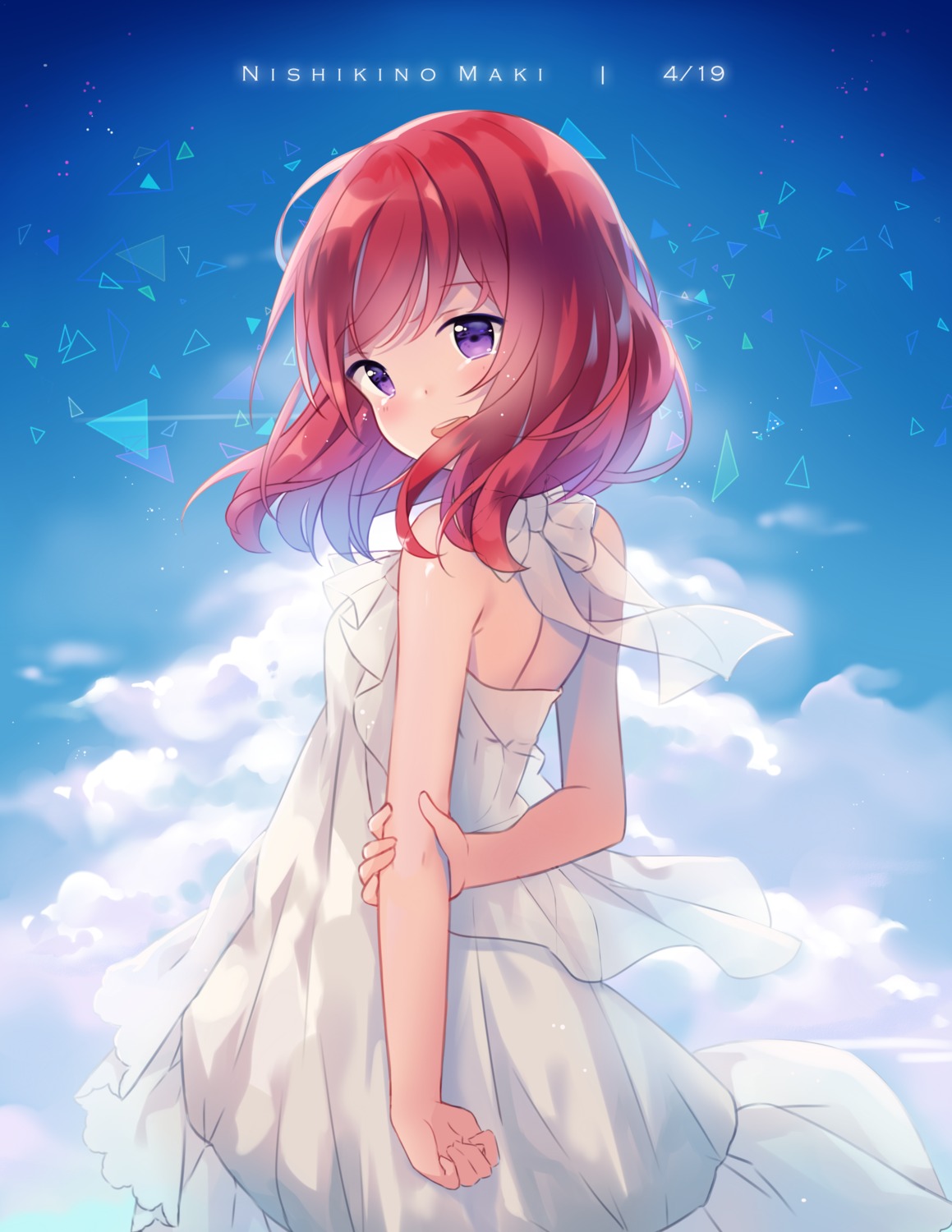 dress hitsukuya love_live! nishikino_maki no_bra summer_dress