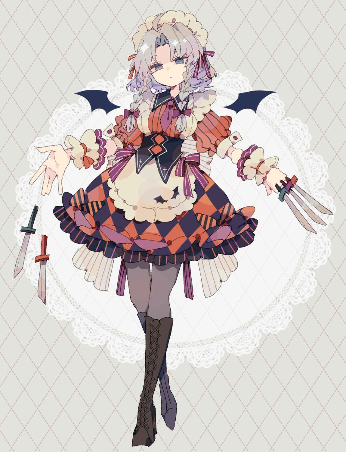 halloween izayoi_sakuya maid nikorashika pantyhose touhou weapon wings