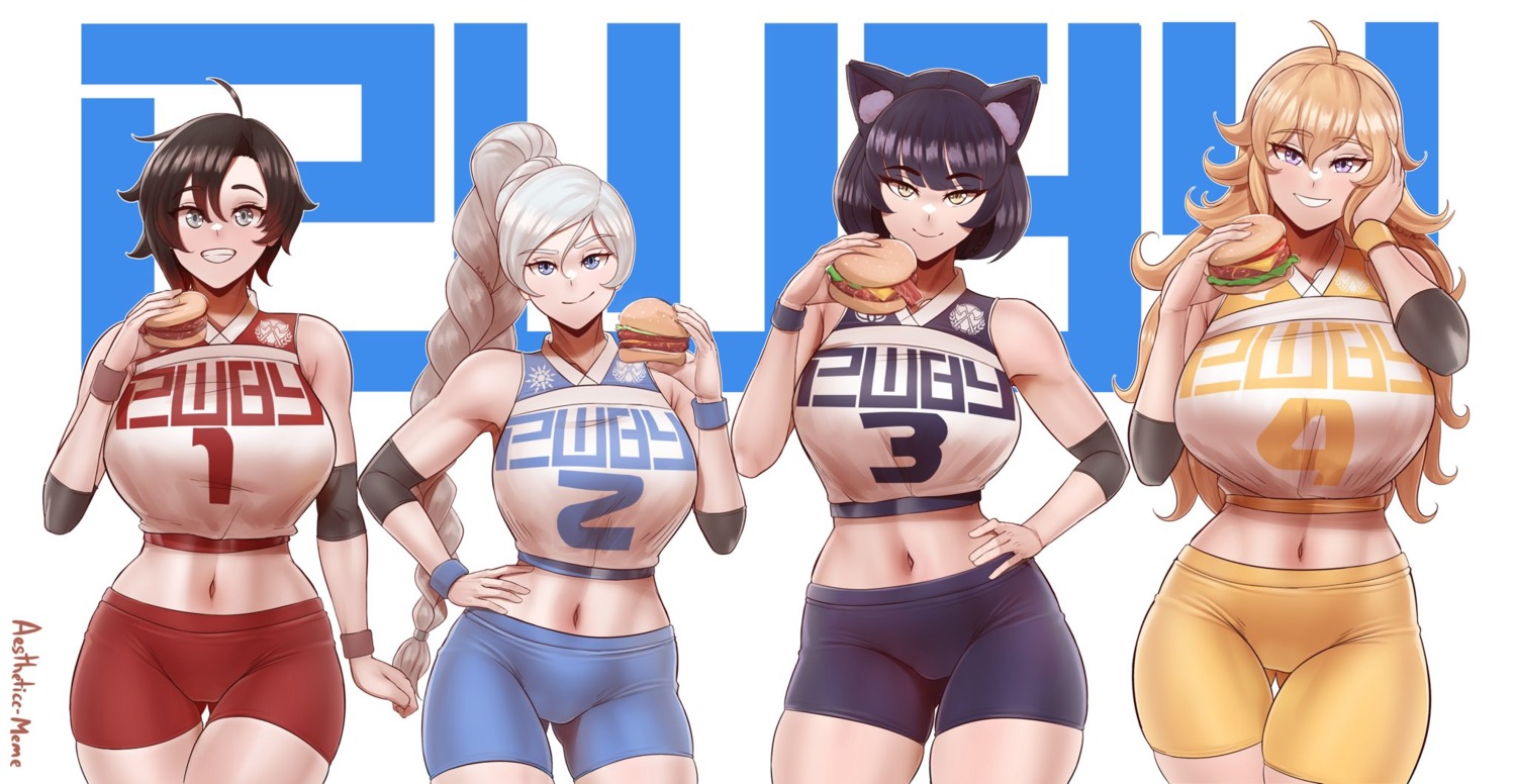 aestheticc-meme animal_ears bike_shorts blake_belladonna ruby_rose rwby uniform weiss_schnee yang_xiao_long