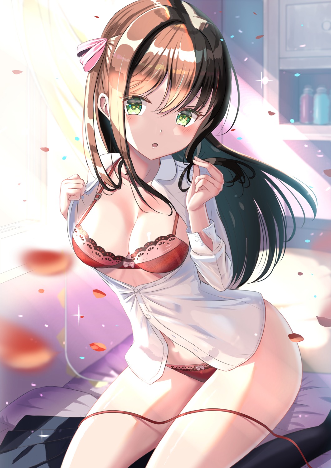 bra cleavage open_shirt pantsu seifuku undressing wanderlucia