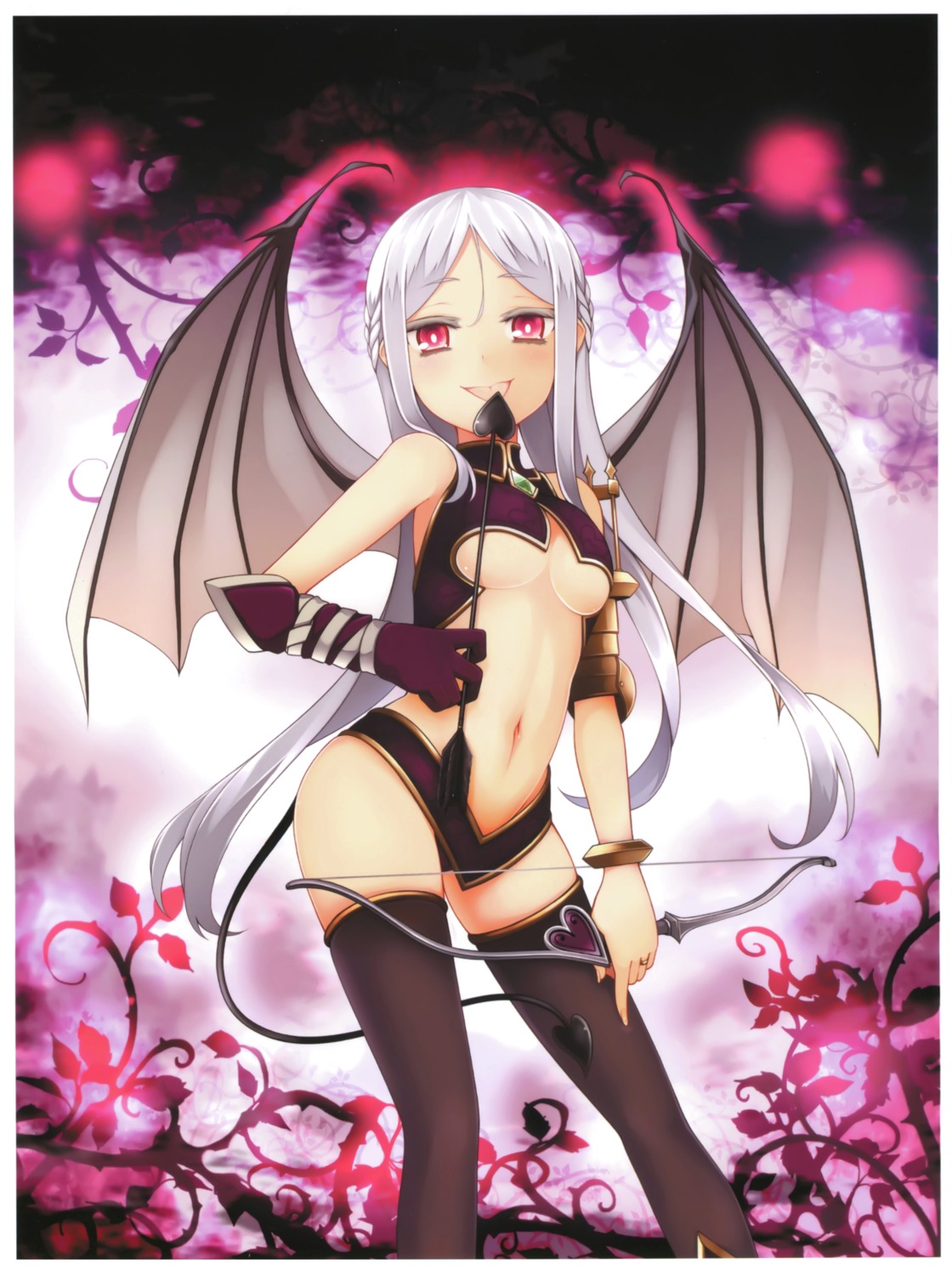 devil kaku-san-sei_million_arthur loli tail thighhighs underboob uruugekka weapon wings
