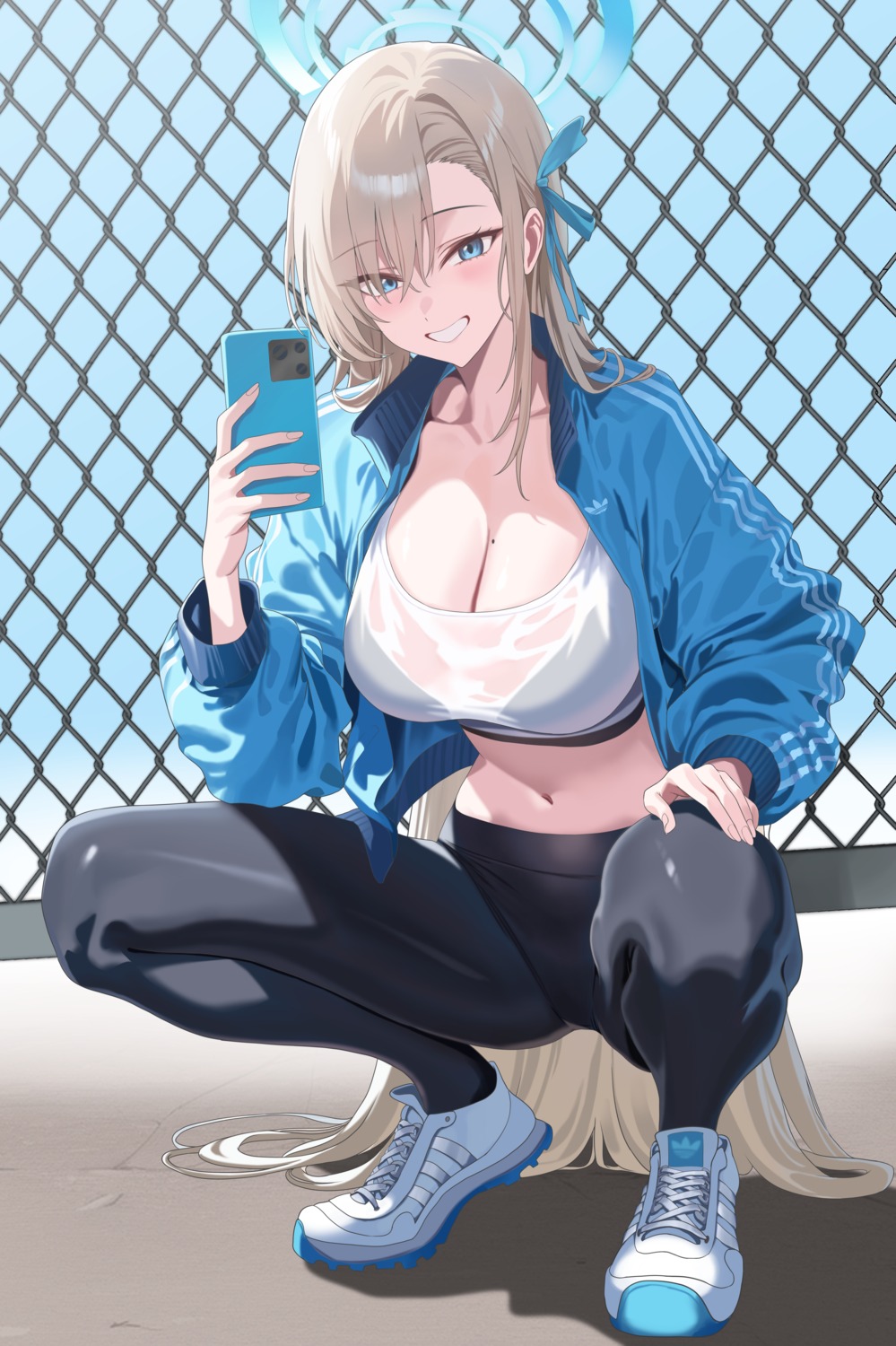 blue_archive bra gym_uniform halo hidis0086 ichinose_asuna see_through selfie wet_clothes