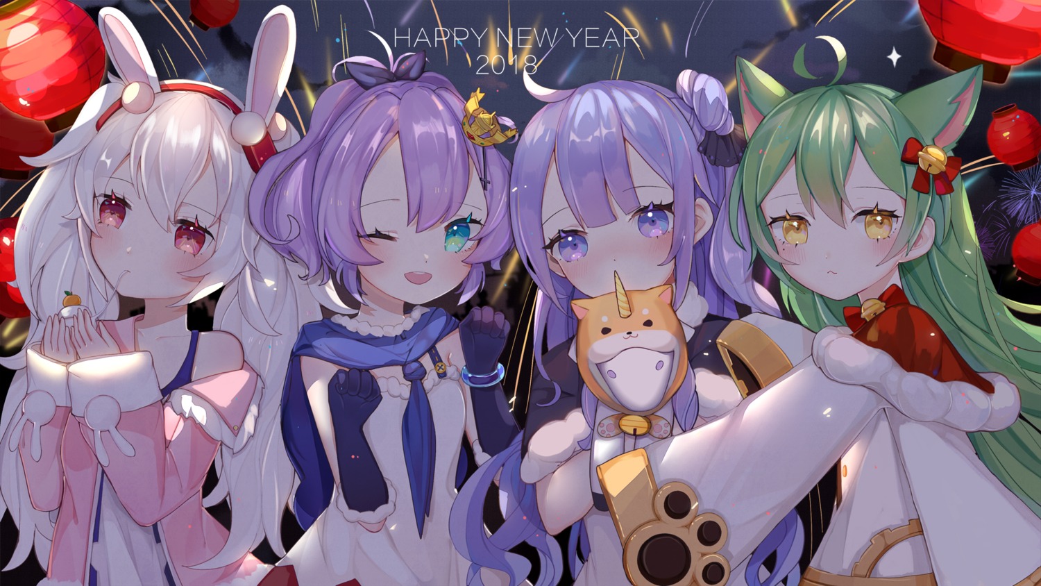 akashi_(azur_lane) animal_ears azur_lane bunny_ears dress javelin_(azur_lane) laffey_(azur_lane) meowlian unicorn_(azur_lane) wallpaper