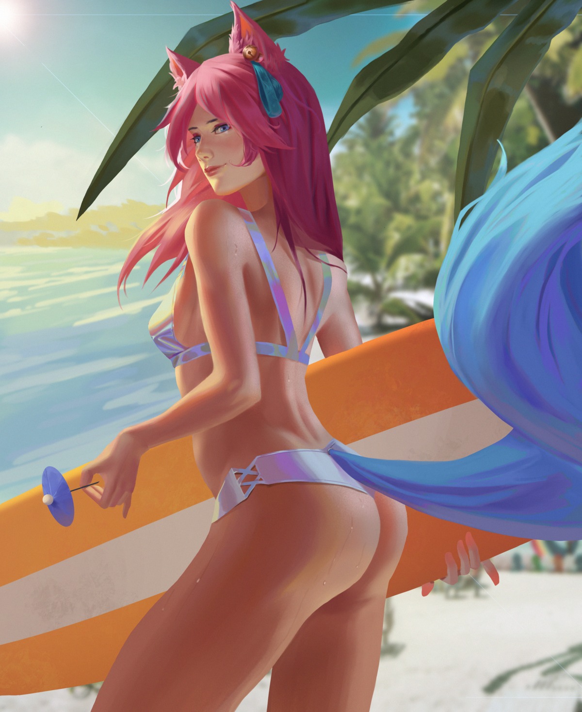 ahri animal_ears ass bikini kitsune league_of_legends swimsuits tail thoaifum thong