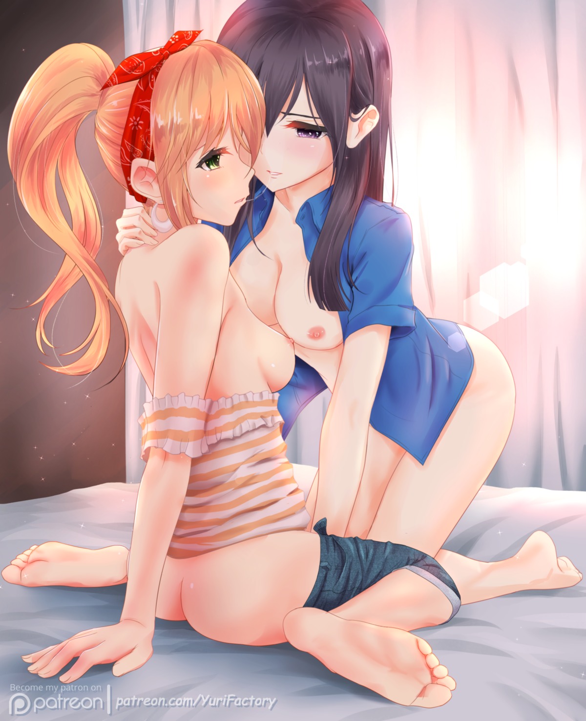 aihara_mei aihara_yuzu_(citrus) ass bilibala bottomless breasts citrus_(manga) dress_shirt feet fingering nipples no_bra nopan open_shirt yuri