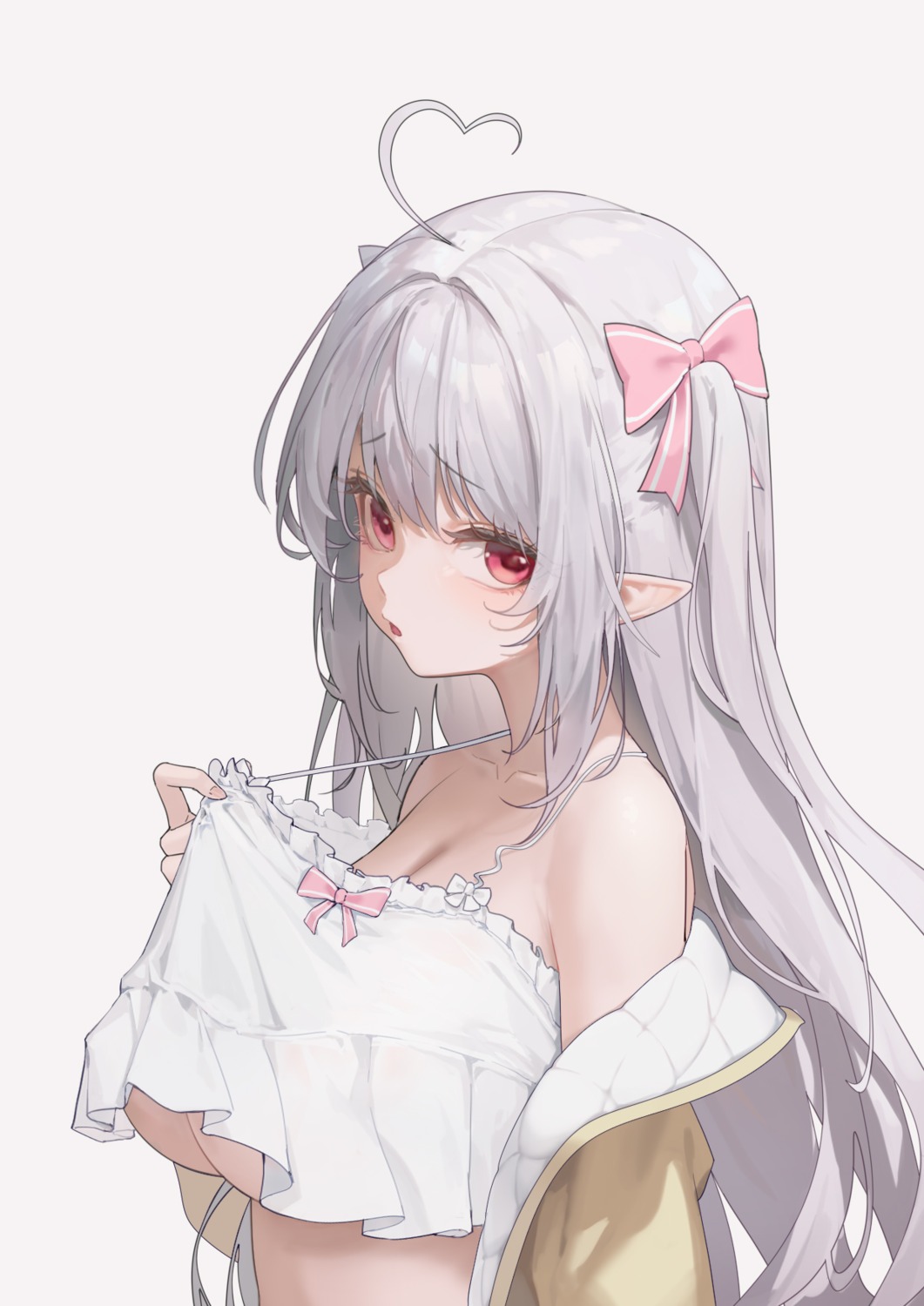 lingerie niliu_chahui pointy_ears see_through shirt_lift undressing