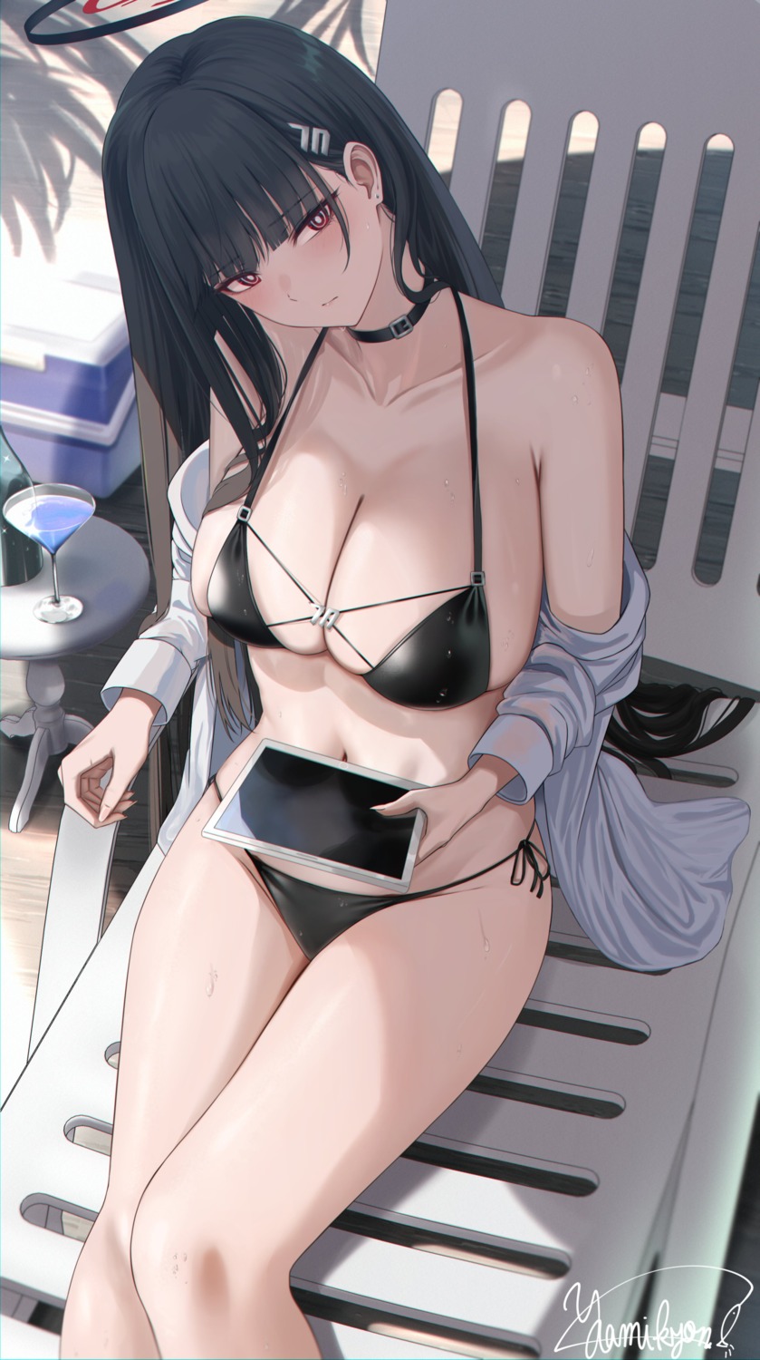 bikini blue_archive dress_shirt halo open_shirt see_through swimsuits tsukatsuki_rio yamikyon