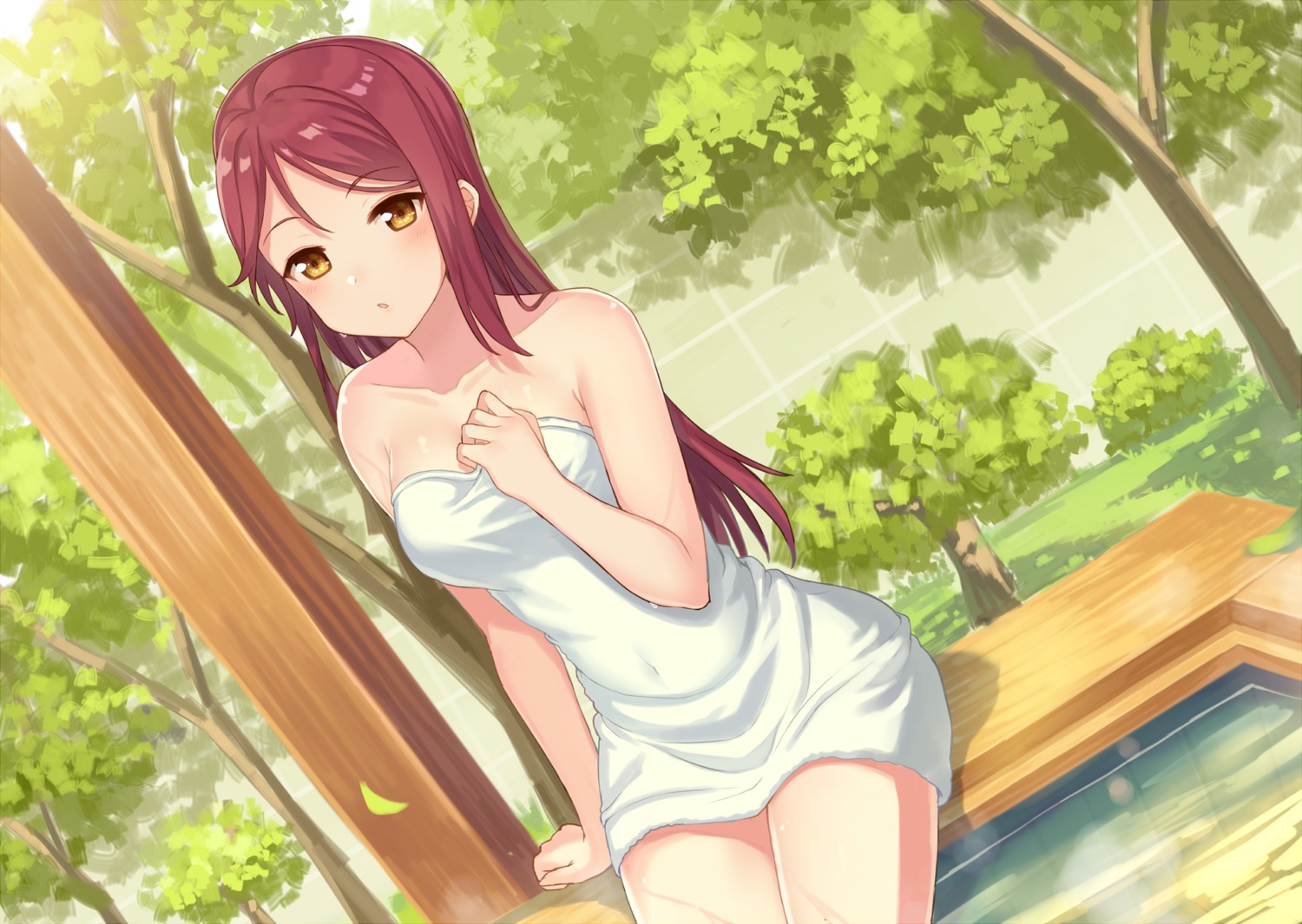 breast_hold hajime_kaname love_live!_sunshine!! sakurauchi_riko towel