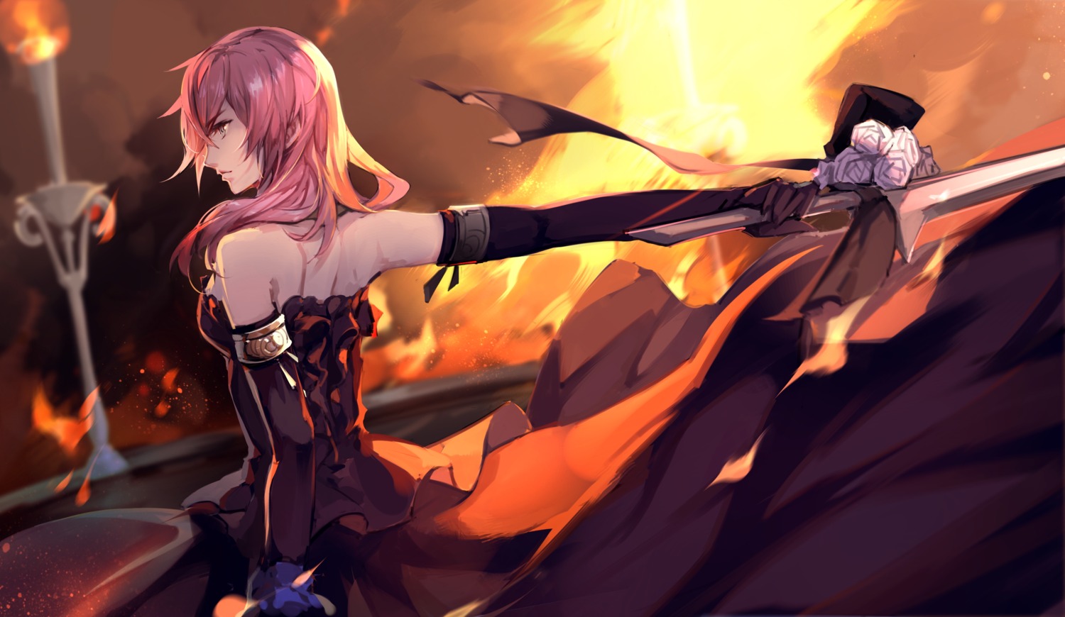 dress final_fantasy final_fantasy_xiii kumako_(pixiv4171671) sword