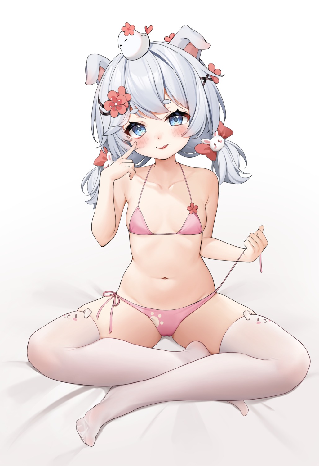 animal_ears bikini indie_virtual_youtuber loli ruanruan_rakki swimsuits thighhighs undressing