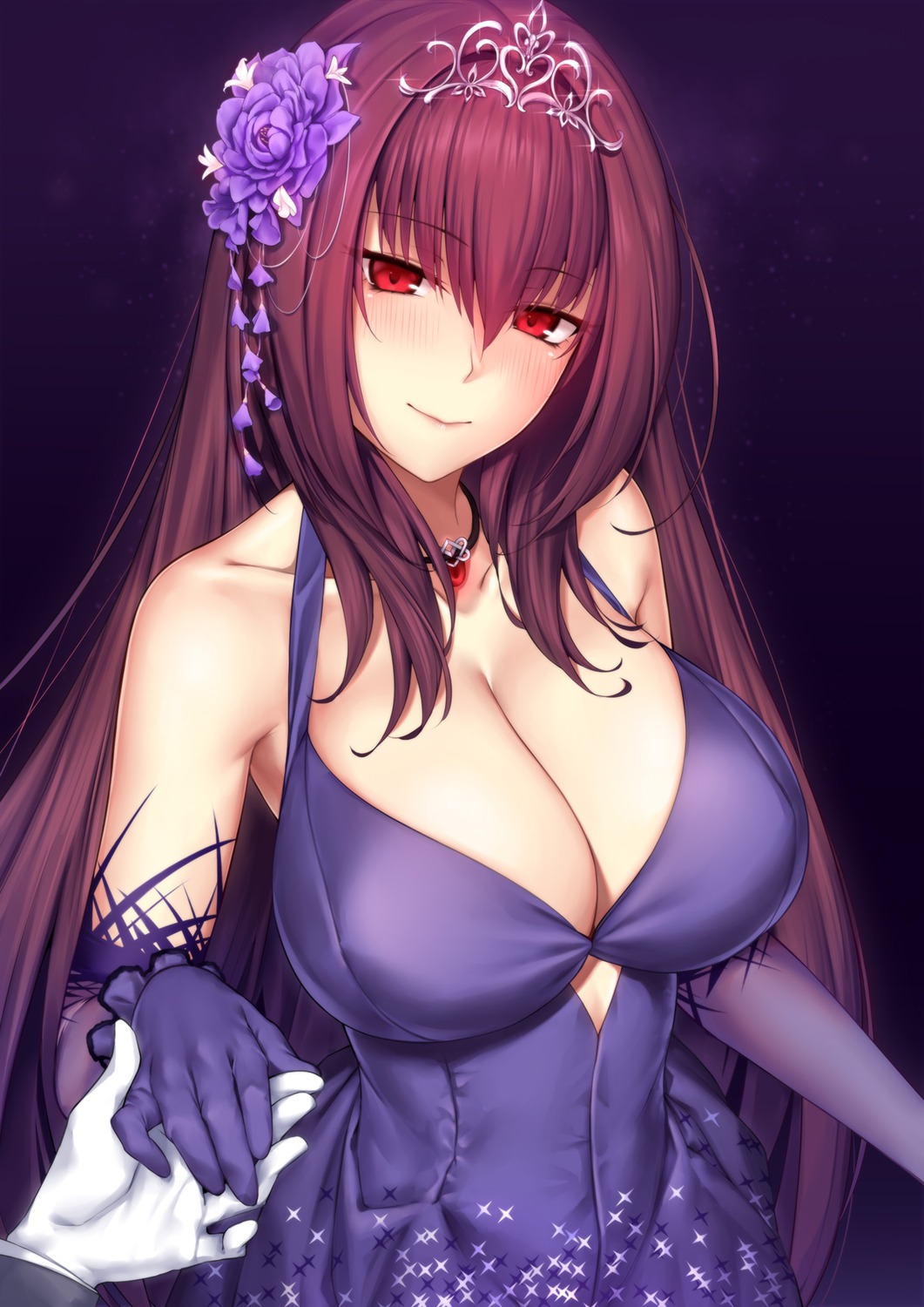 cleavage dress fate/grand_order lun7732 scathach_(fate/grand_order)