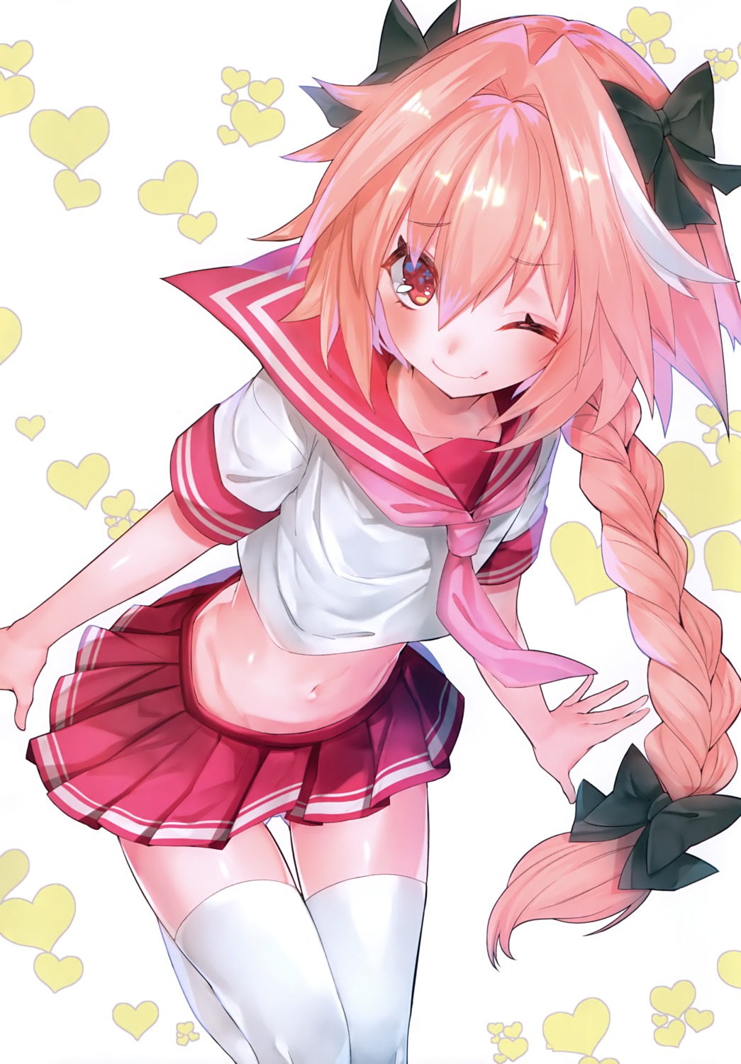 astolfo_(fate) fate/grand_order seifuku skirt_lift suzuho_hotaru thighhighs trap