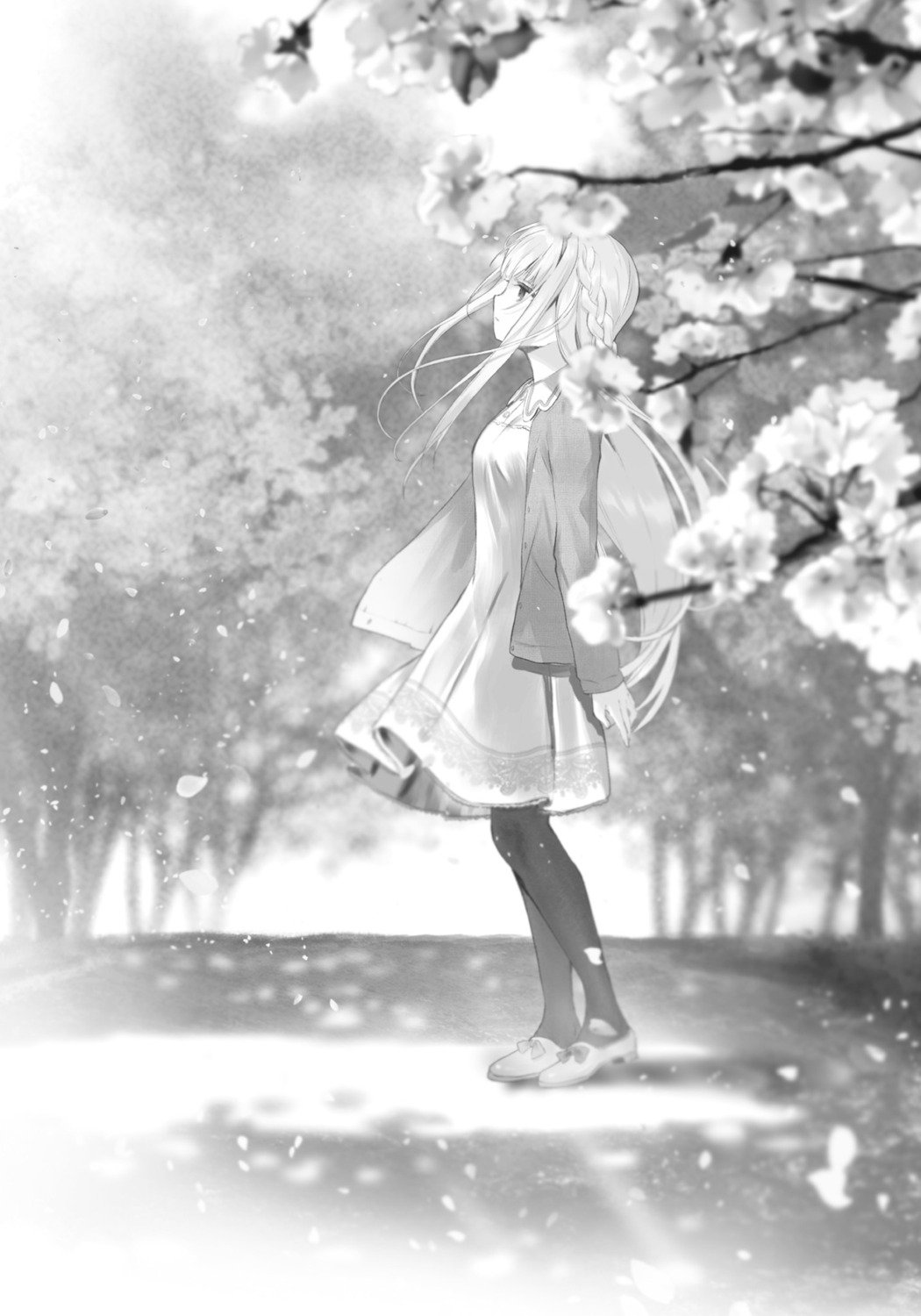 dress hanekoto monochrome otonari_no_tenshi-sama_ni_itsunomanika_dame_ningen_ni_sareteita_ken pantyhose shiina_mahiru skirt_lift