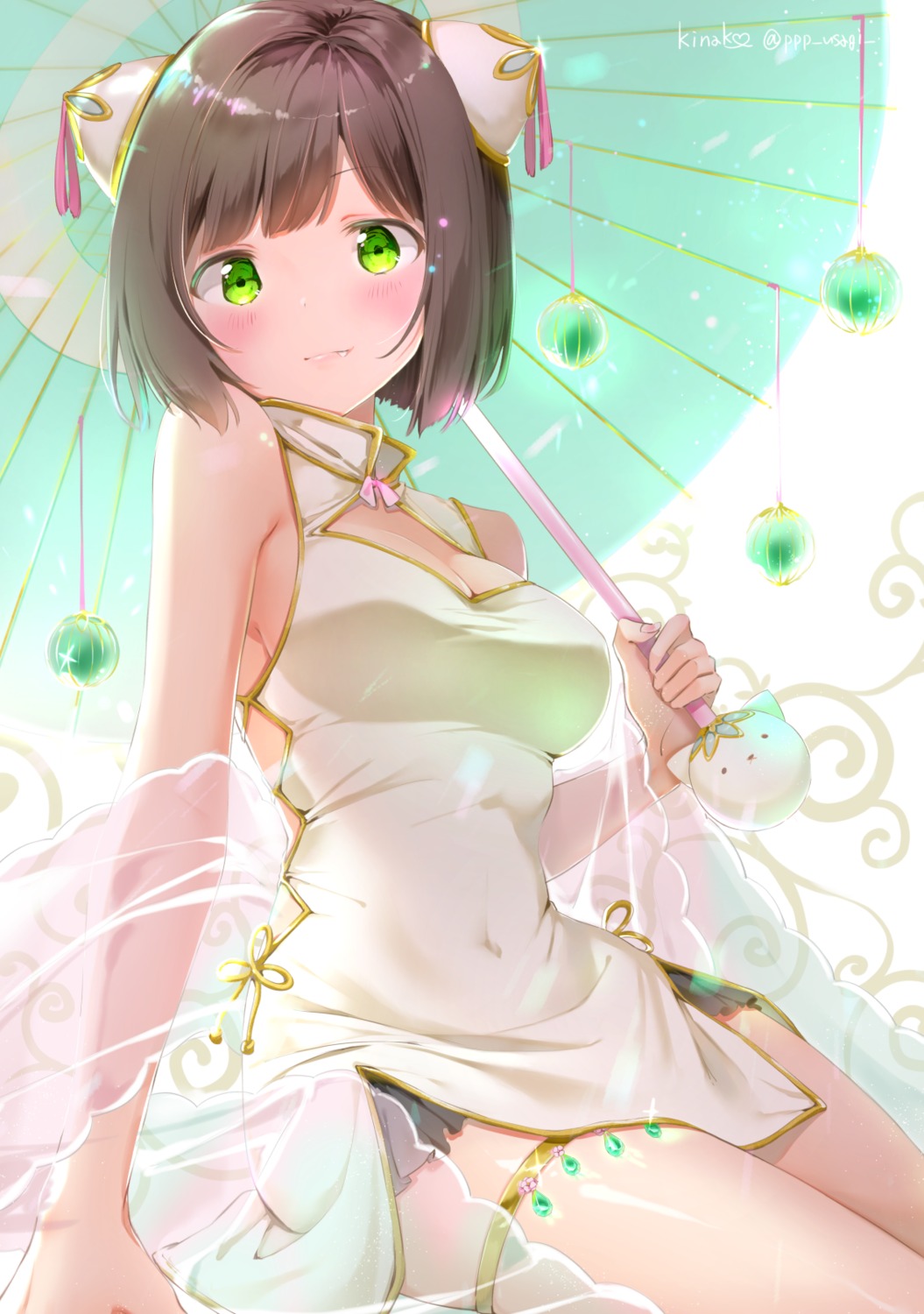 chinadress cleavage garter kinako_(shiratama_mochi) maekawa_miku the_idolm@ster the_idolm@ster_cinderella_girls umbrella