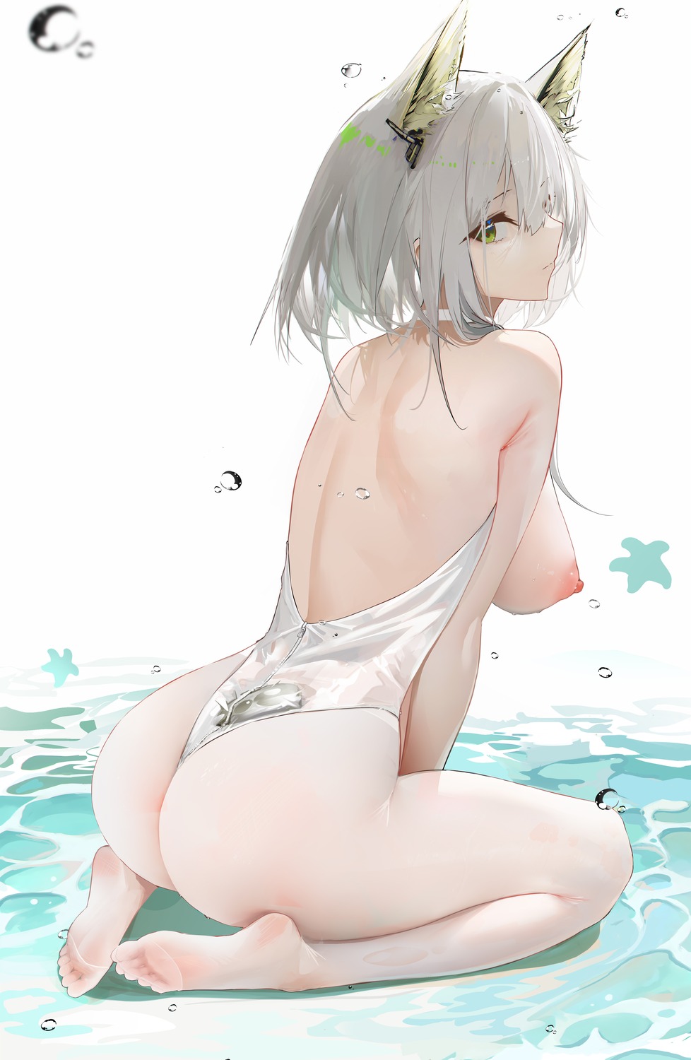 animal_ears arknights ass breasts kal'tsit_(arknights) nipples no_bra omone_hokoma_agm pantyhose see_through tail wet_clothes