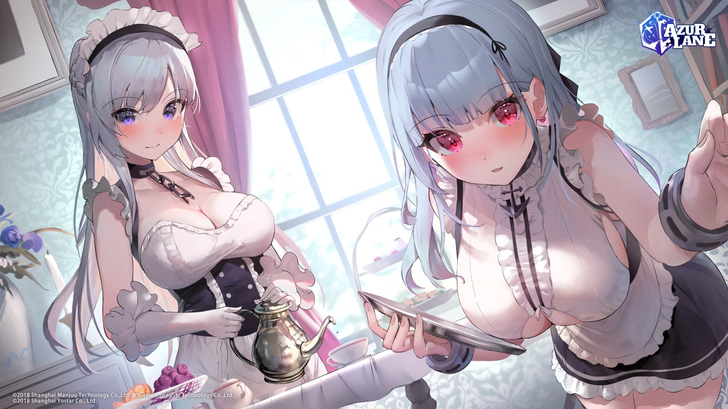 azur_lane belfast_(azur_lane) cleavage dido_(azur_lane) maid no_bra tomose_toiro