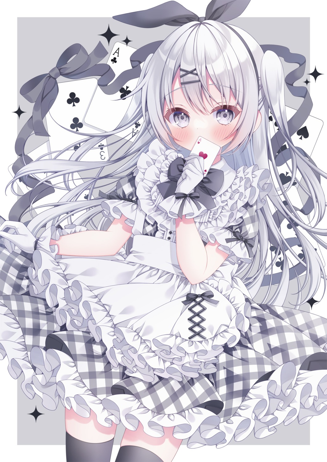 dress lolita_fashion puu_(kotori_no_shokuji) skirt_lift thighhighs