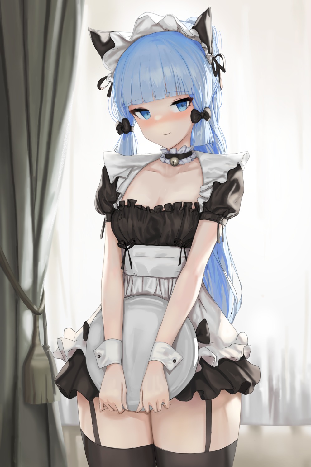 animal_ears cleavage dolri genshin_impact kamisato_ayaka maid nekomimi stockings thighhighs waitress