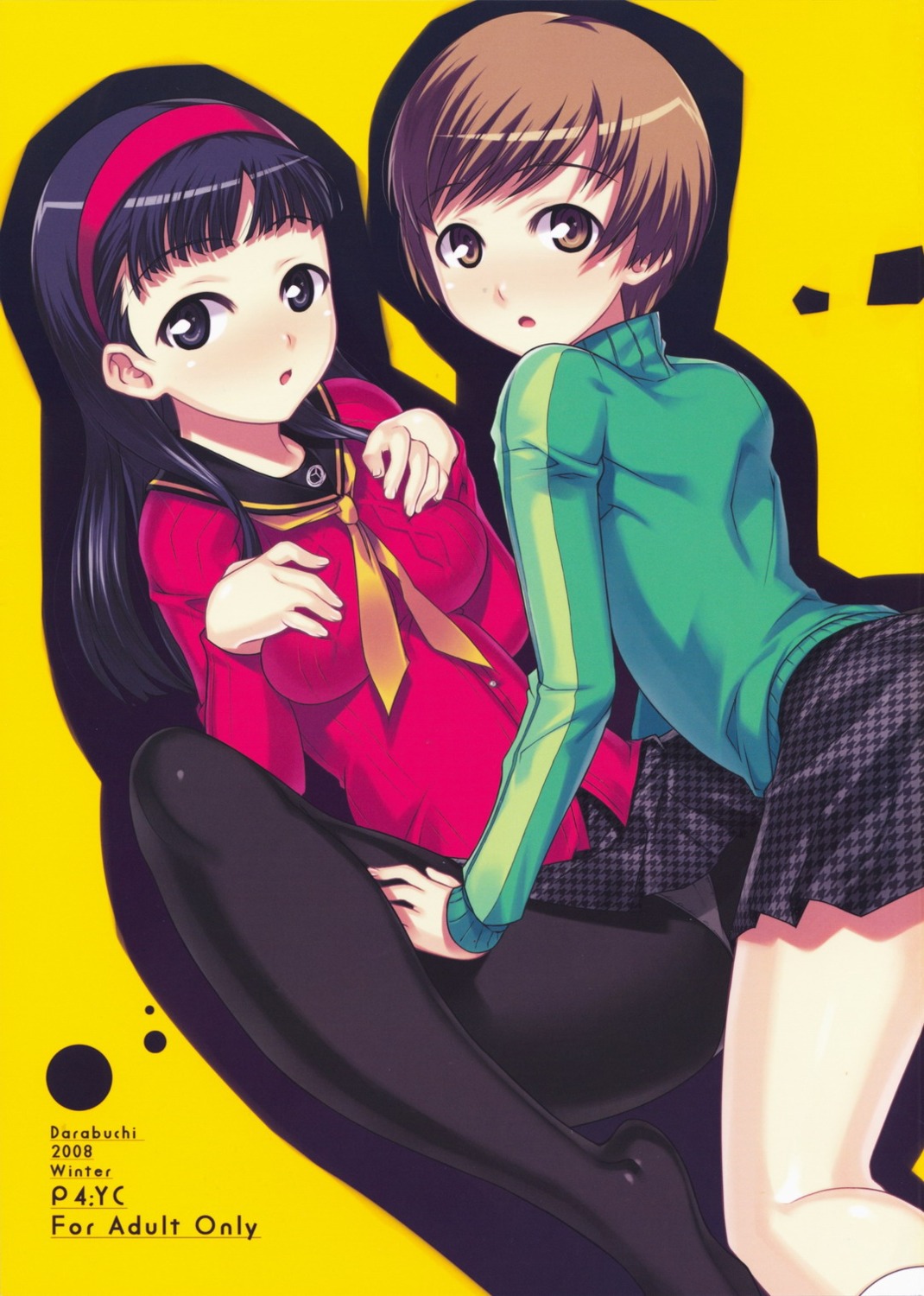 amagi_yukiko darabuchi darabuchidou jpeg_artifacts megaten pantsu pantyhose persona persona_4 satonaka_chie seifuku yuri