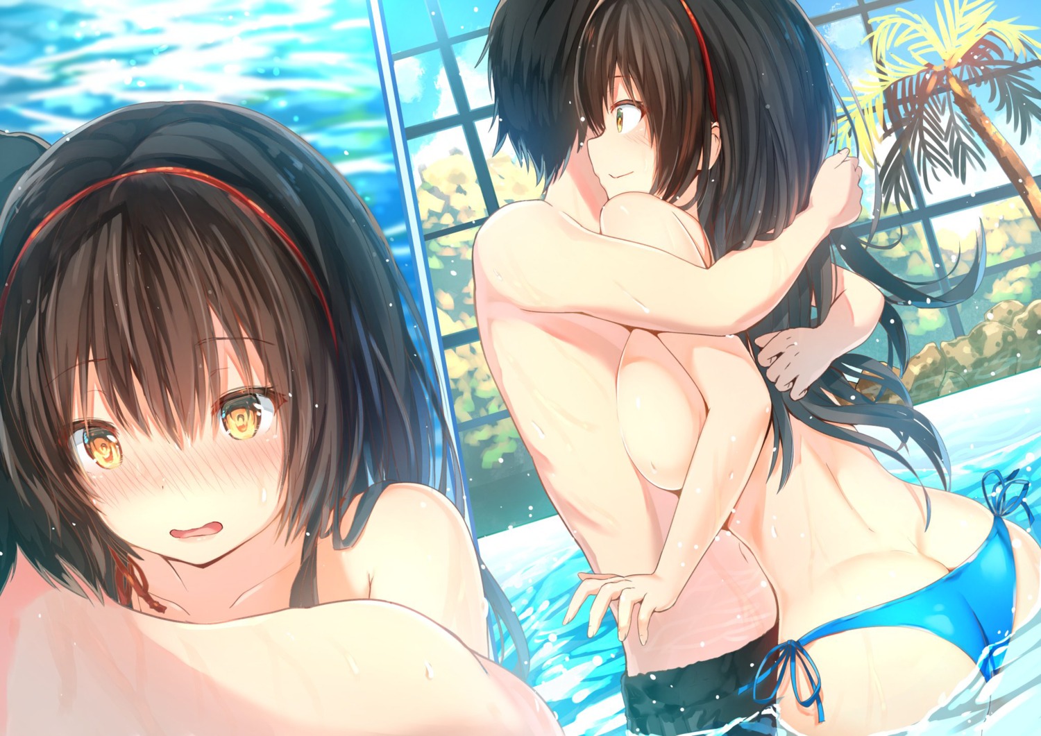 ass kawaikereba_hentai_demo_suki_ni_natte_kuremasu_ka? kiryuu_keiki sune_(mugendai) swimsuits tokihara_sayuki topless wet
