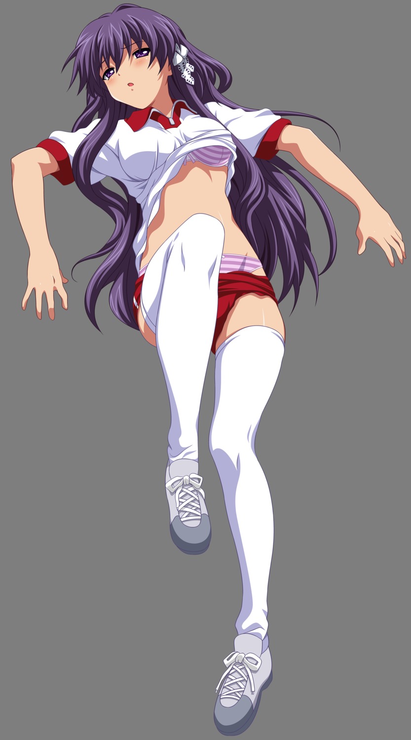 bra clannad fujibayashi_kyou gym_uniform pantsu shimapan shirt_lift thighhighs vector_trace