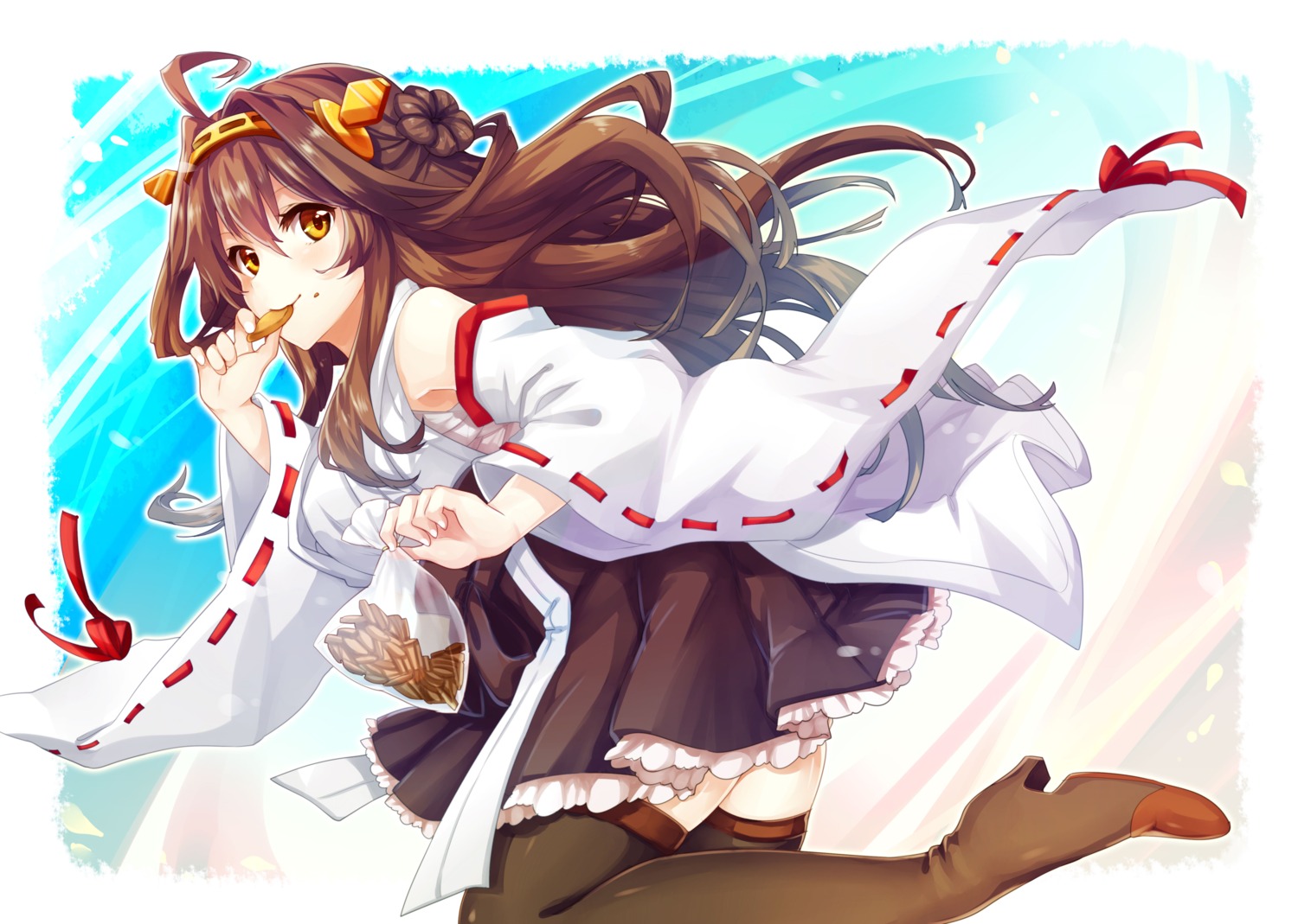 heels japanese_clothes kantai_collection kongou_(kancolle) naruhodo_usagi sarashi thighhighs