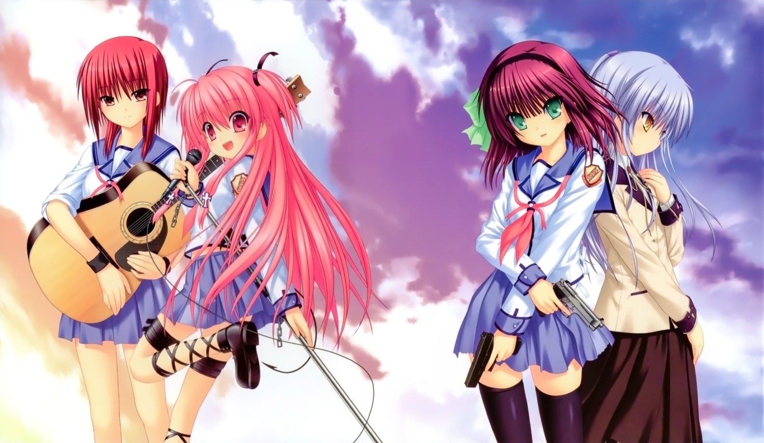 angel_beats! guitar gun iwasawa key na-ga seifuku tail tenshi thighhighs yui_(angel_beats!) yurippe