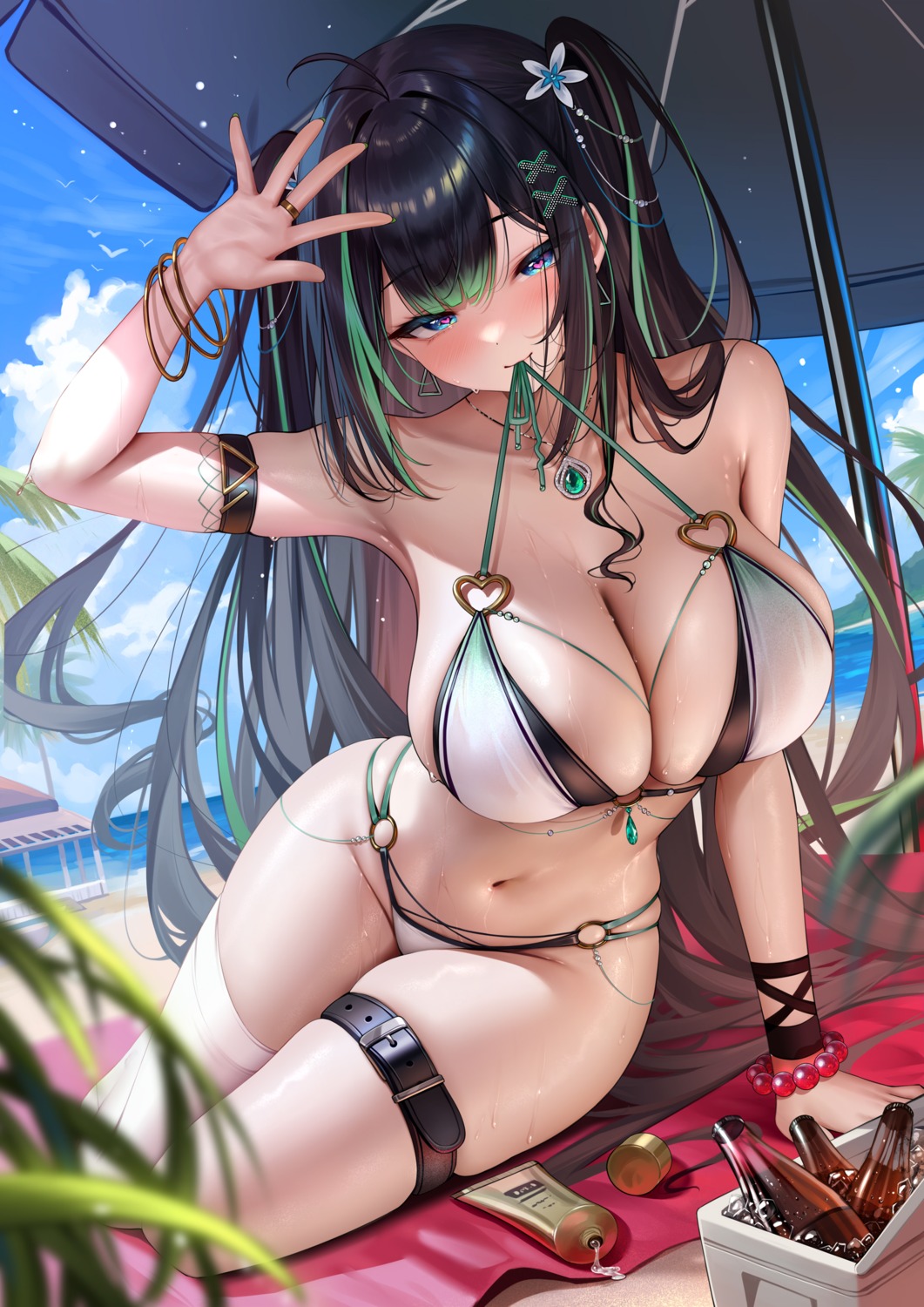 bikini garter meion swimsuits thighhighs wet