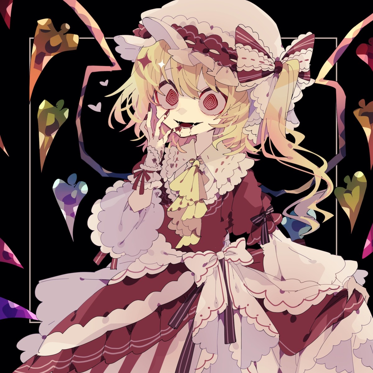 blood dress flandre_scarlet nikorashika skirt_lift touhou wings