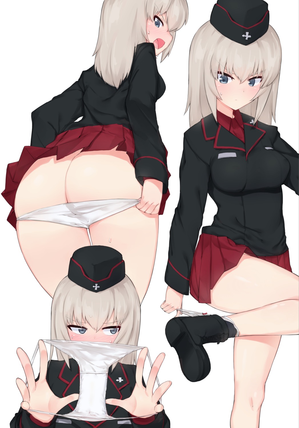 ass girls_und_panzer itsumi_erika pantsu panty_pull undressing uniform yoi_naosuke