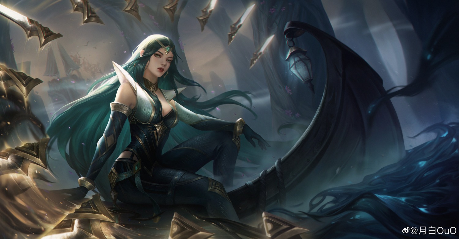 cleavage irelia_(league_of_legends) league_of_legends watermark weapon yue_bai_ouo