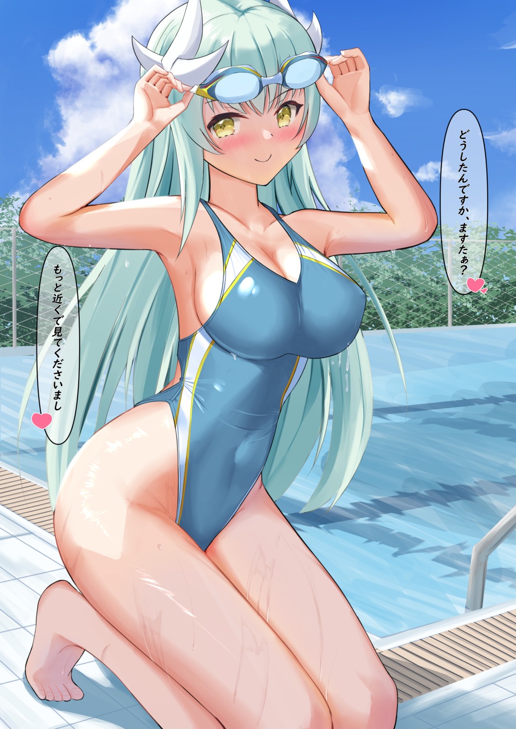 cleavage erect_nipples fate/grand_order horns kiyohime_(fate/grand_order) nikuromuline swimsuits