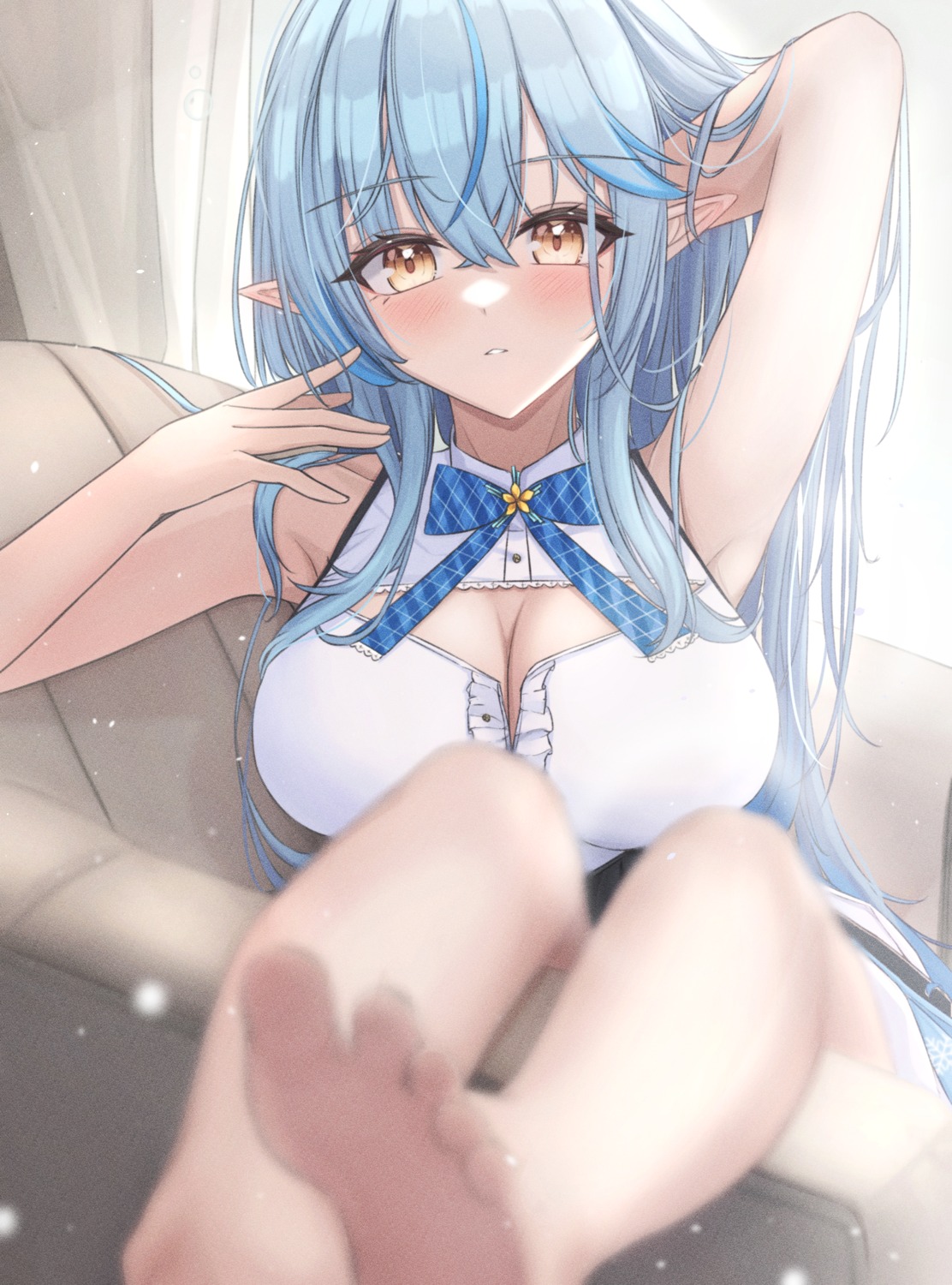 cleavage elf feet hololive mofu07519 pointy_ears yukihana_lamy