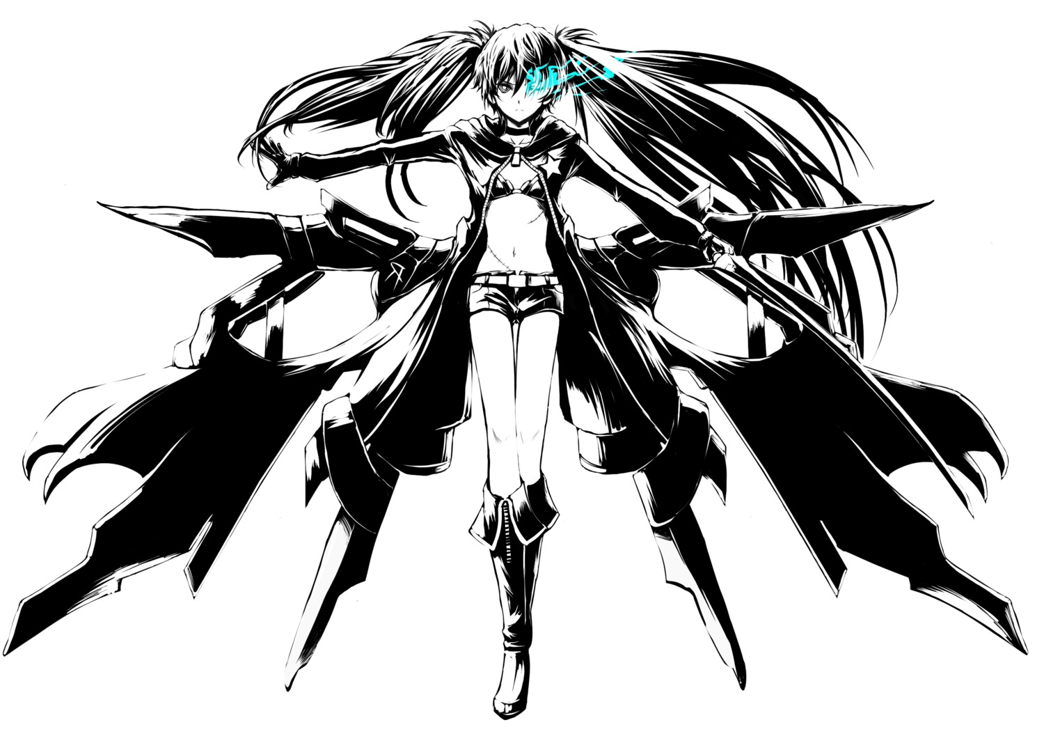 black_rock_shooter black_rock_shooter_(character) monochrome realmbw vocaloid