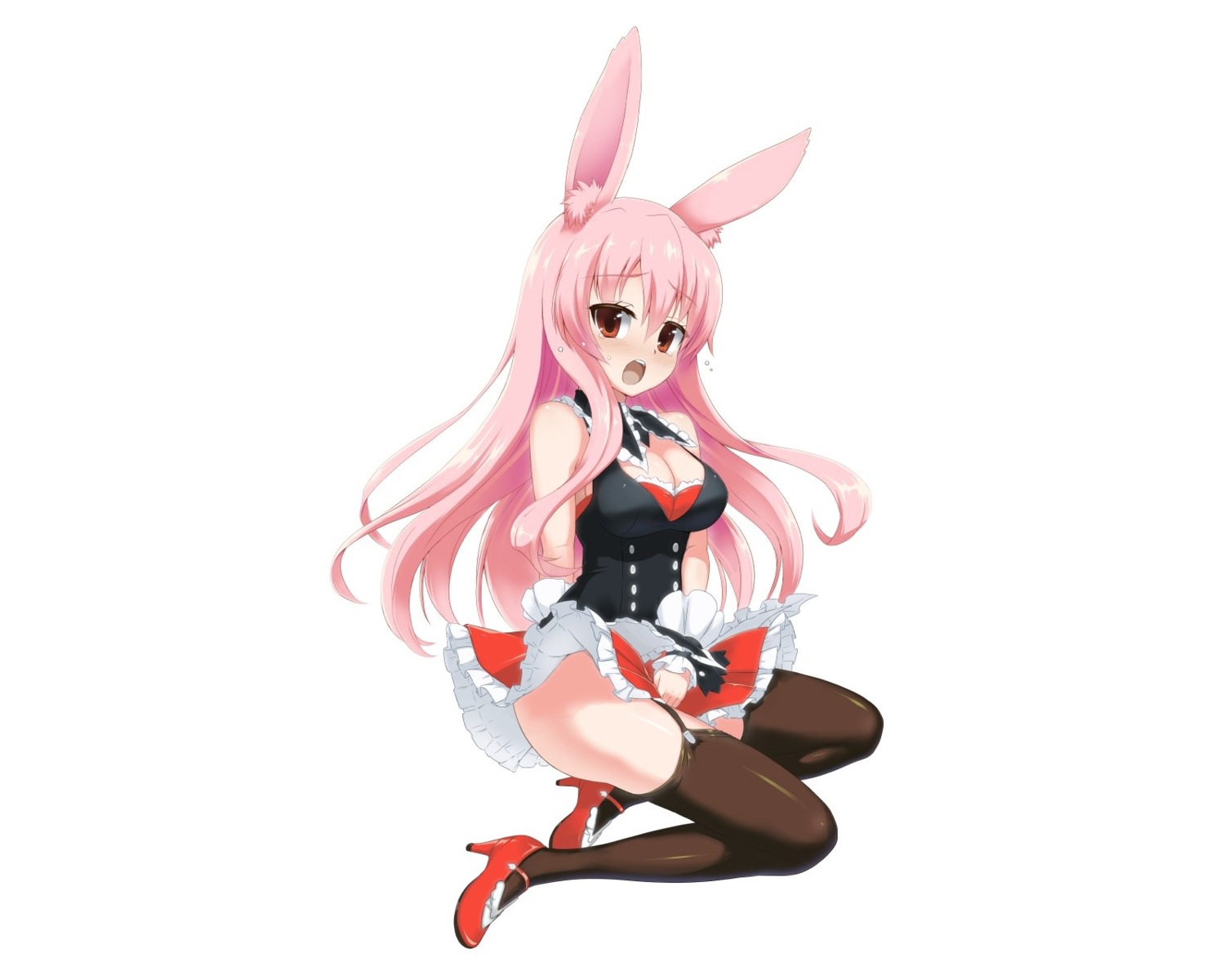 animal_ears bunny_ears cleavage kurousagi_(mondaiji) mondaiji_tachi_ga_isekai_kara_kuru_sou_desu_yo? stockings thighhighs